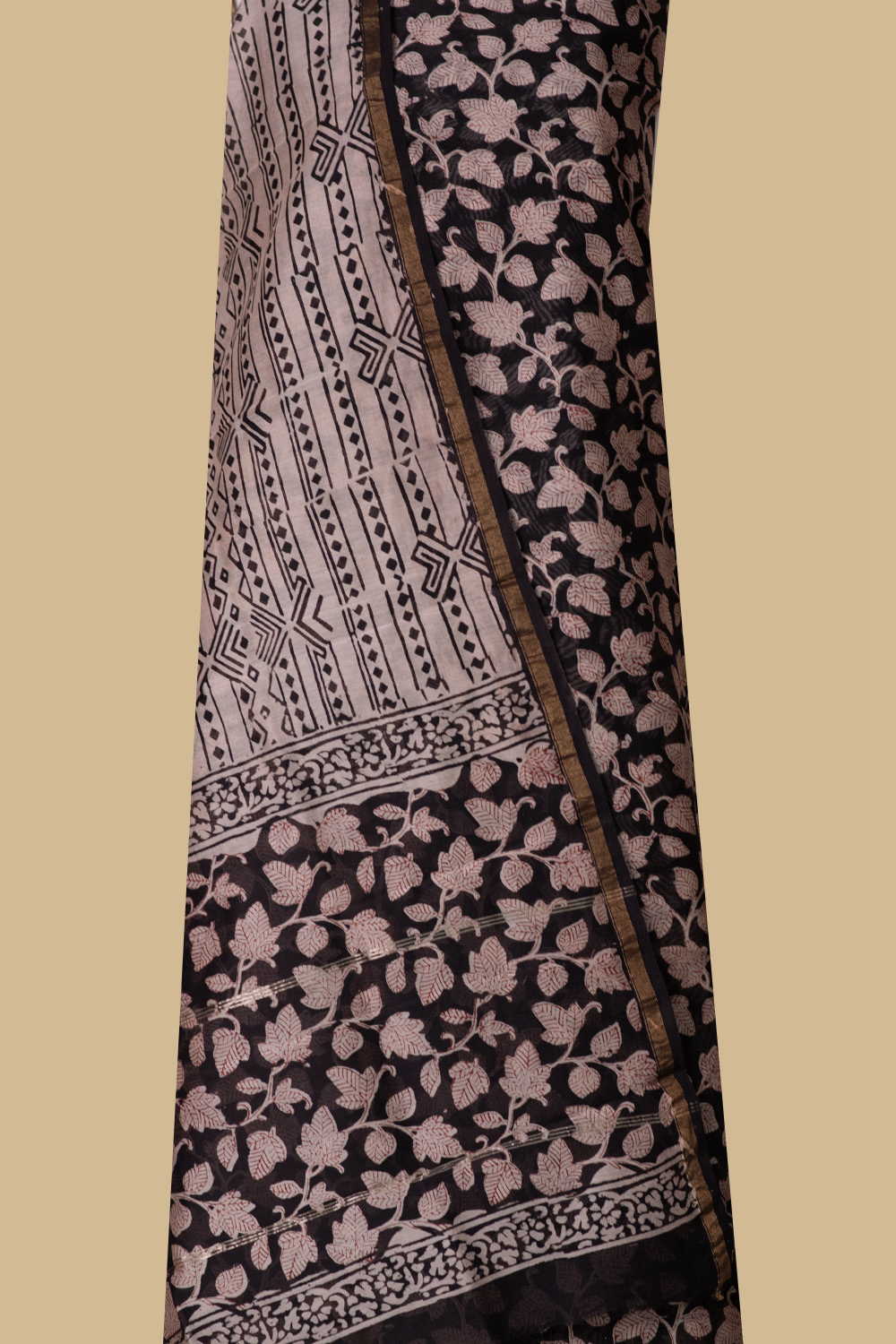 Black Floral Veins Chanderi Silk Cotton Suit - Image 2