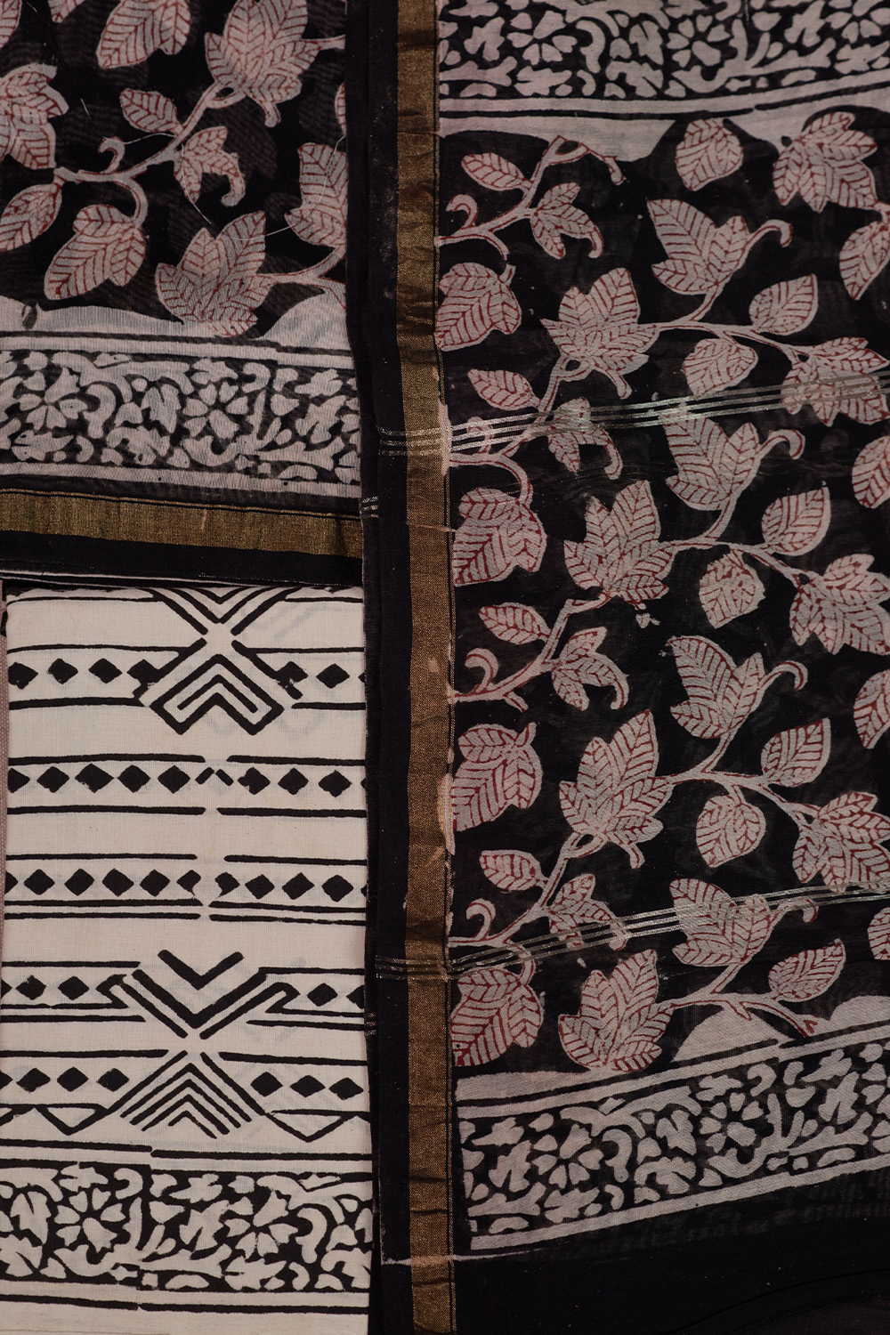 Black Floral Veins Chanderi Silk Cotton Suit - Image 3