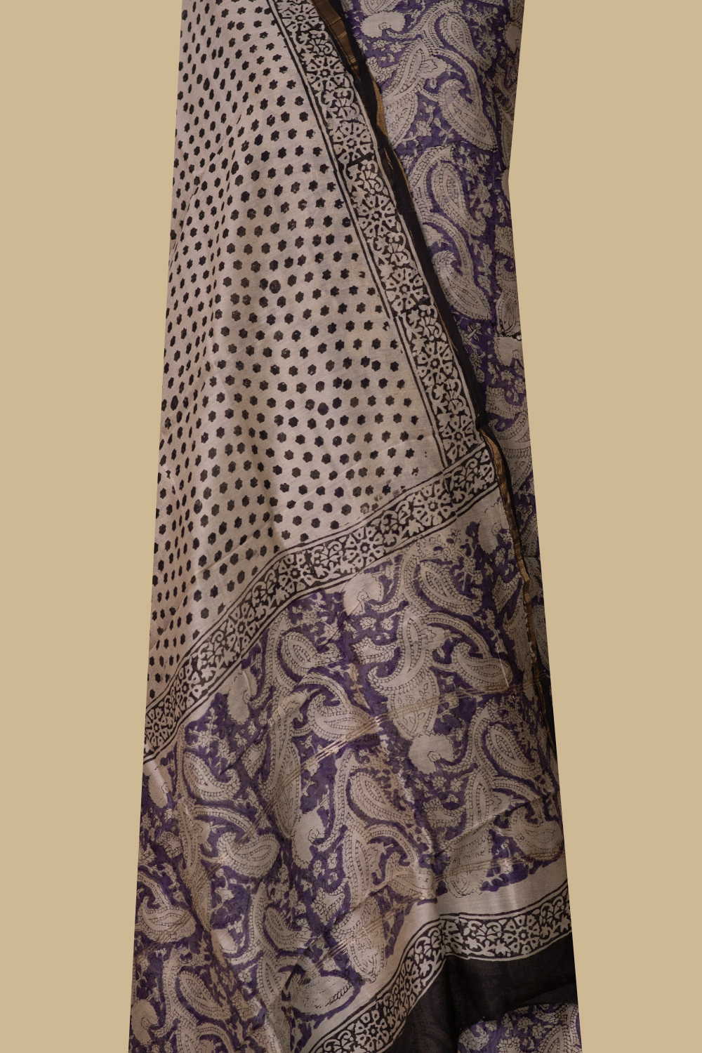 Paisley on Purple Chanderi Silk Cotton Suit - Image 2