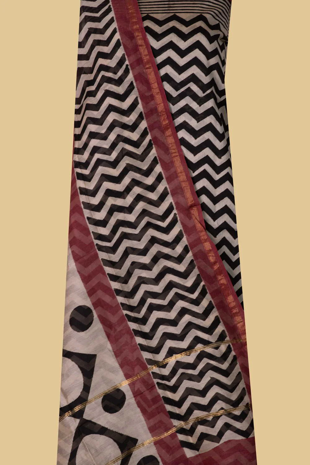 Chevron Patterned Chanderi Silk Cotton Suit - Image 2