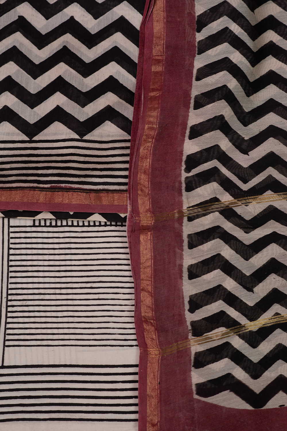 Chevron Patterned Chanderi Silk Cotton Suit - Image 3