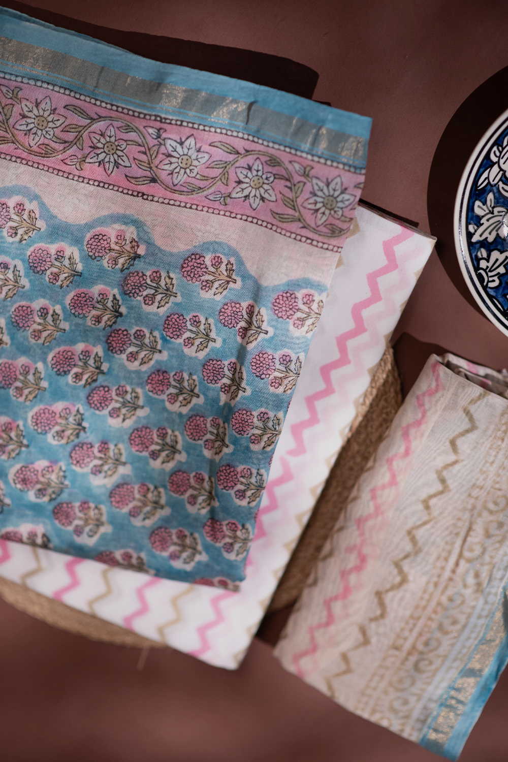 Motifs on Blue Chanderi Silk Cotton Suit