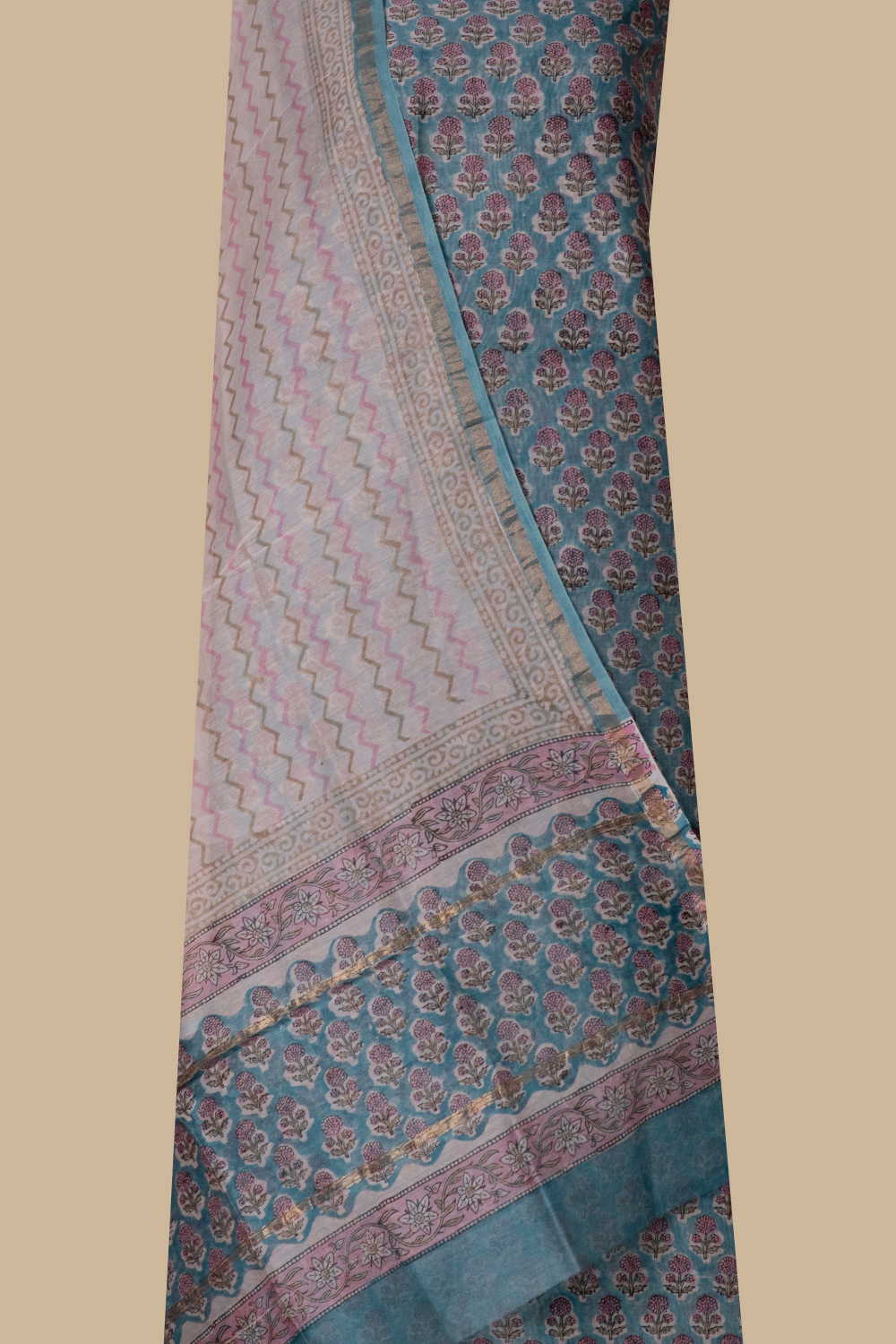 Motifs on Blue Chanderi Silk Cotton Suit - Image 2