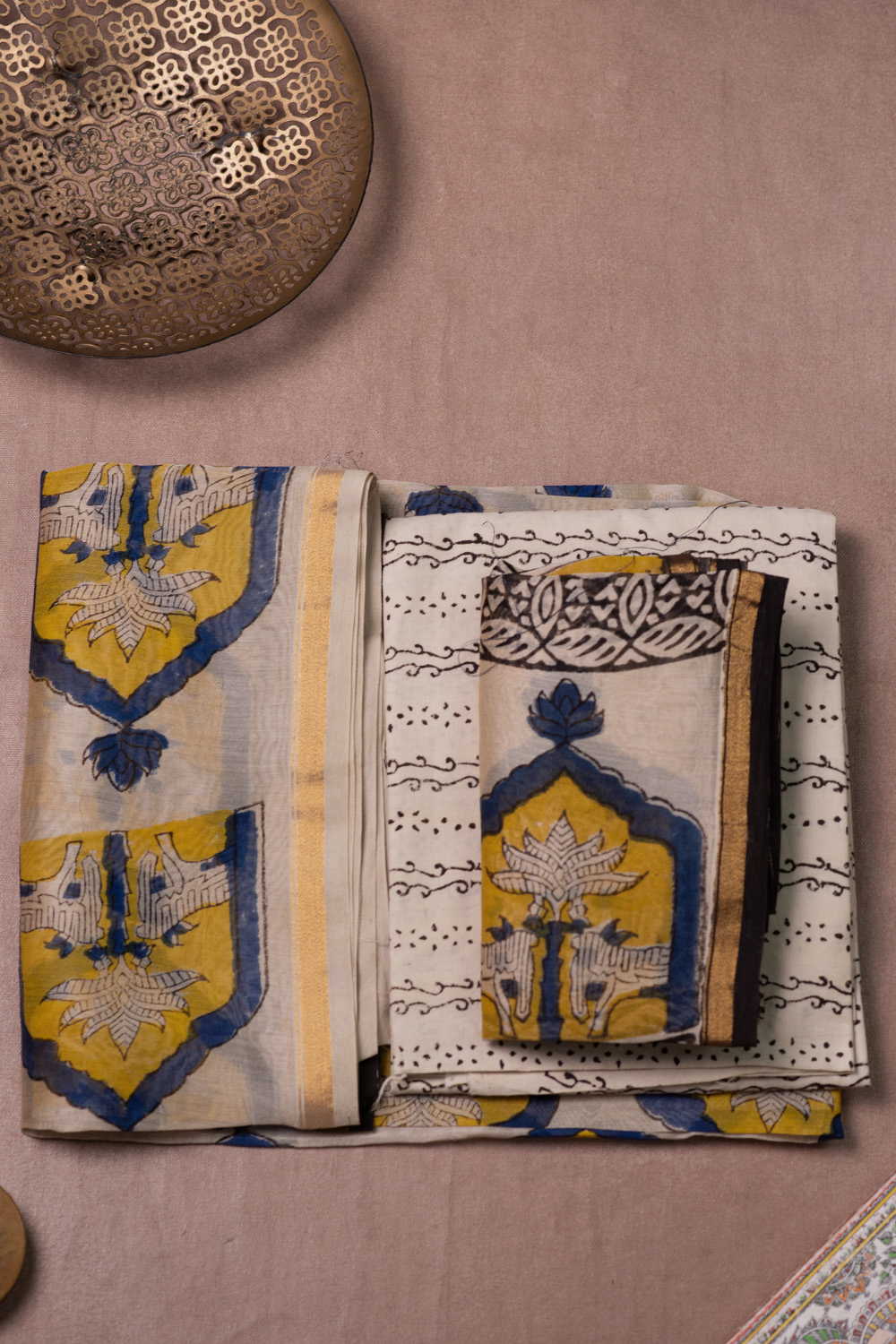 Lotus Temple Motifs Chanderi Silk Cotton Suit - Image 2