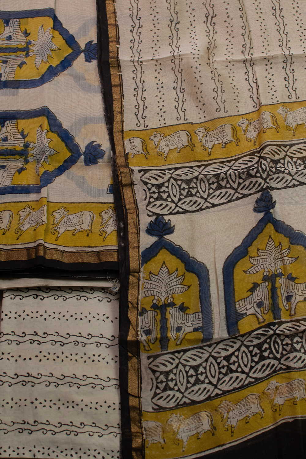 Lotus Temple Motifs Chanderi Silk Cotton Suit - Image 3