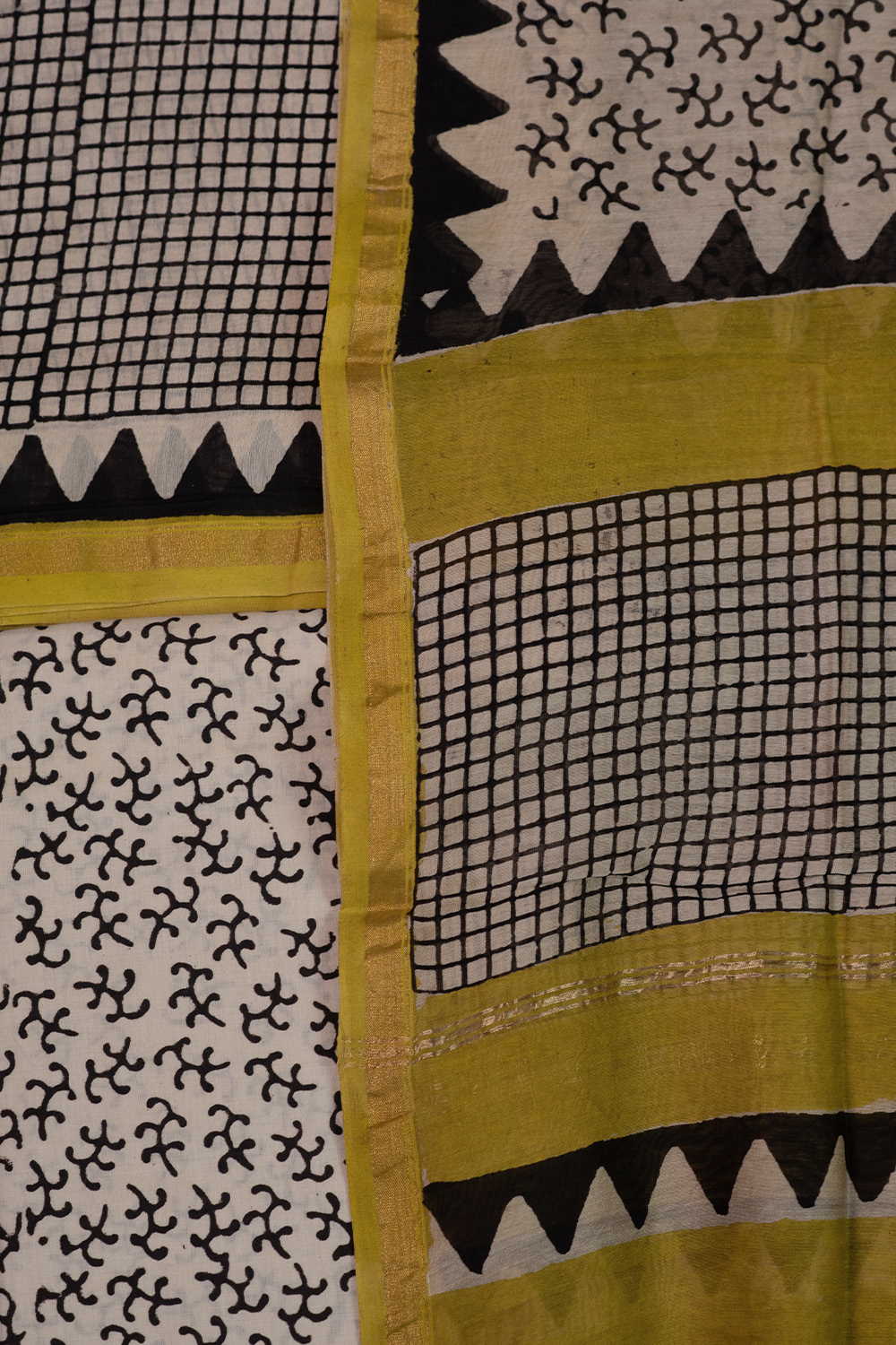 Checks on Cream Chanderi Silk Cotton Suit - Image 3