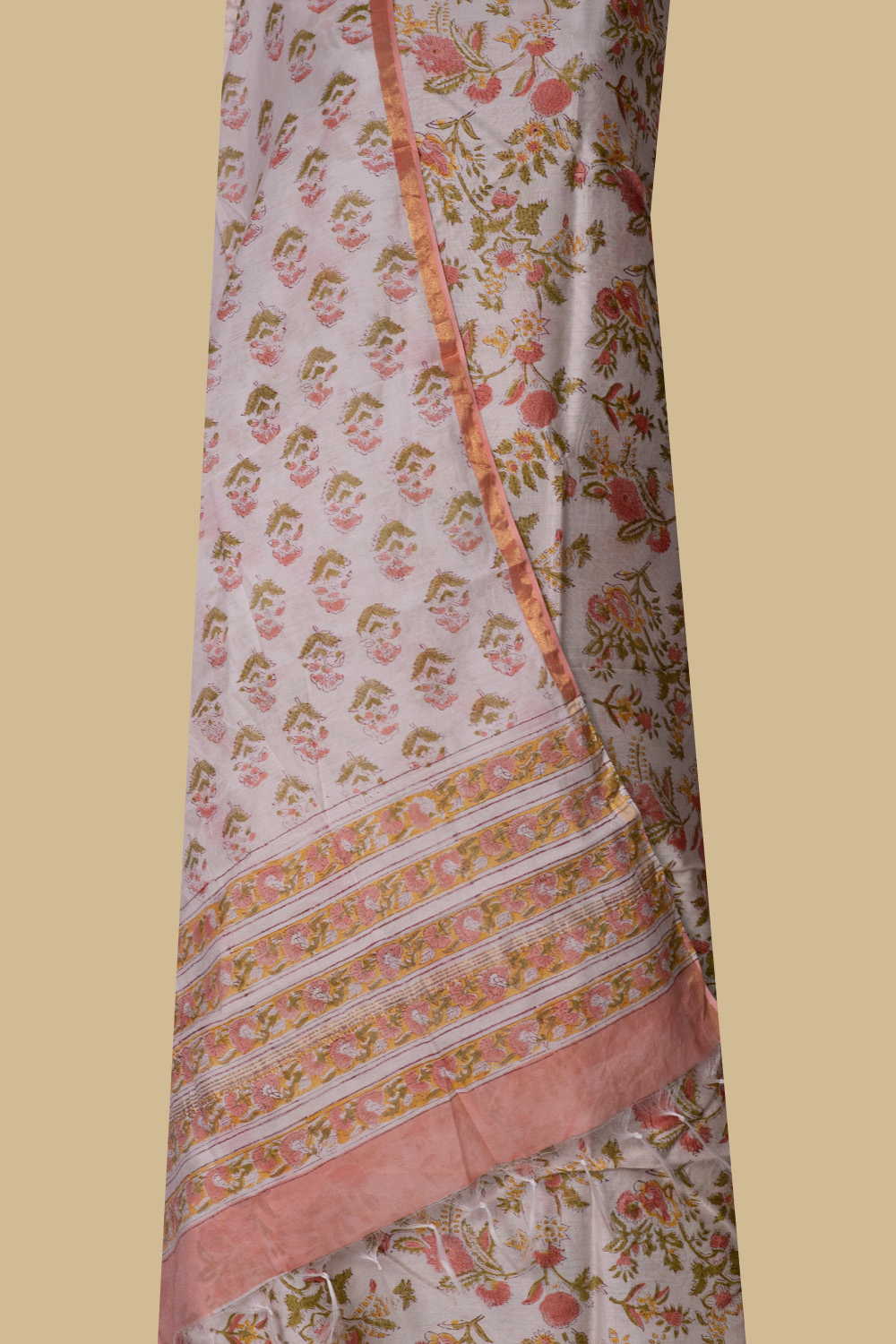 Creamy Blossom Chanderi Silk Cotton Suit - Image 2