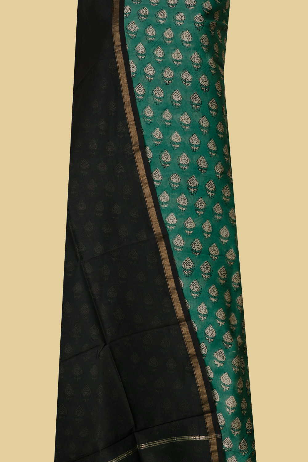 Green Shaded Chanderi Silk Cotton Suit - Image 2