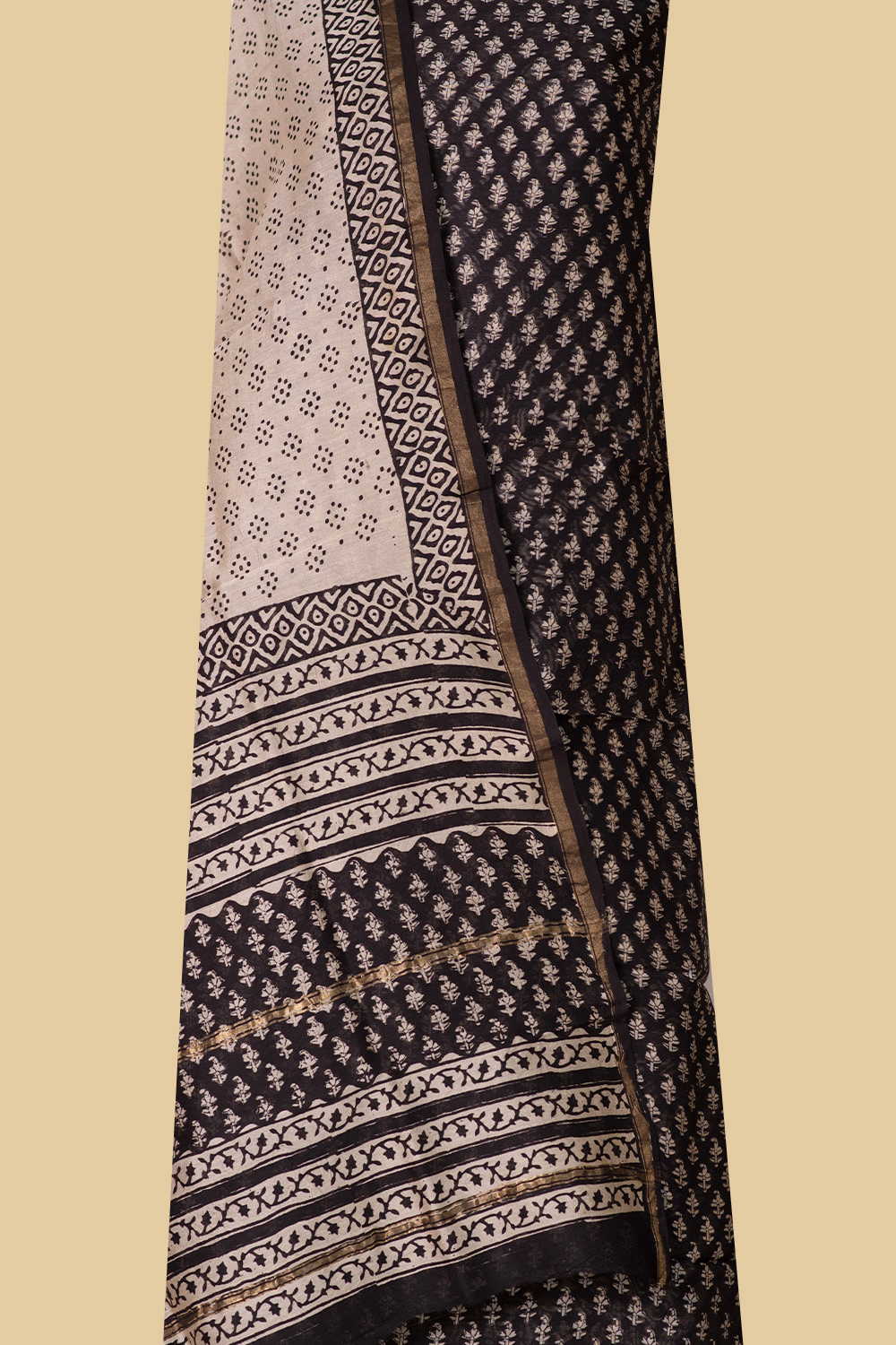Black with Tiny Motif Chanderi Silk Cotton Suit - Image 2
