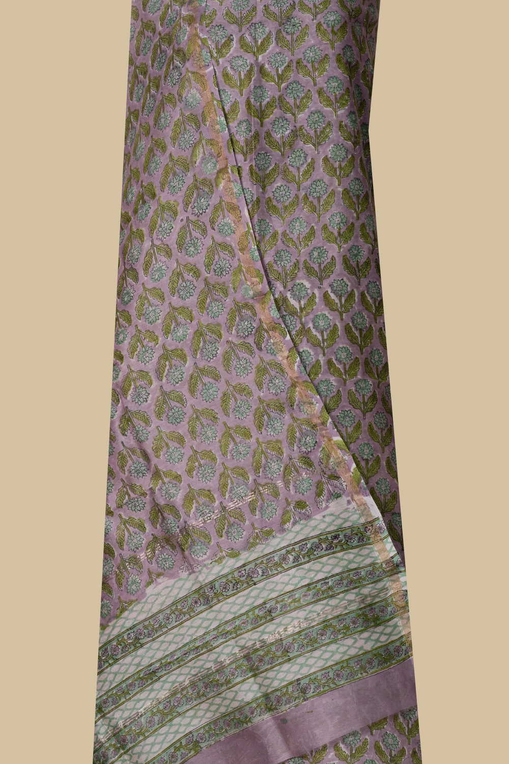 Pink Floral Chanderi Silk Cotton Suit - Image 2