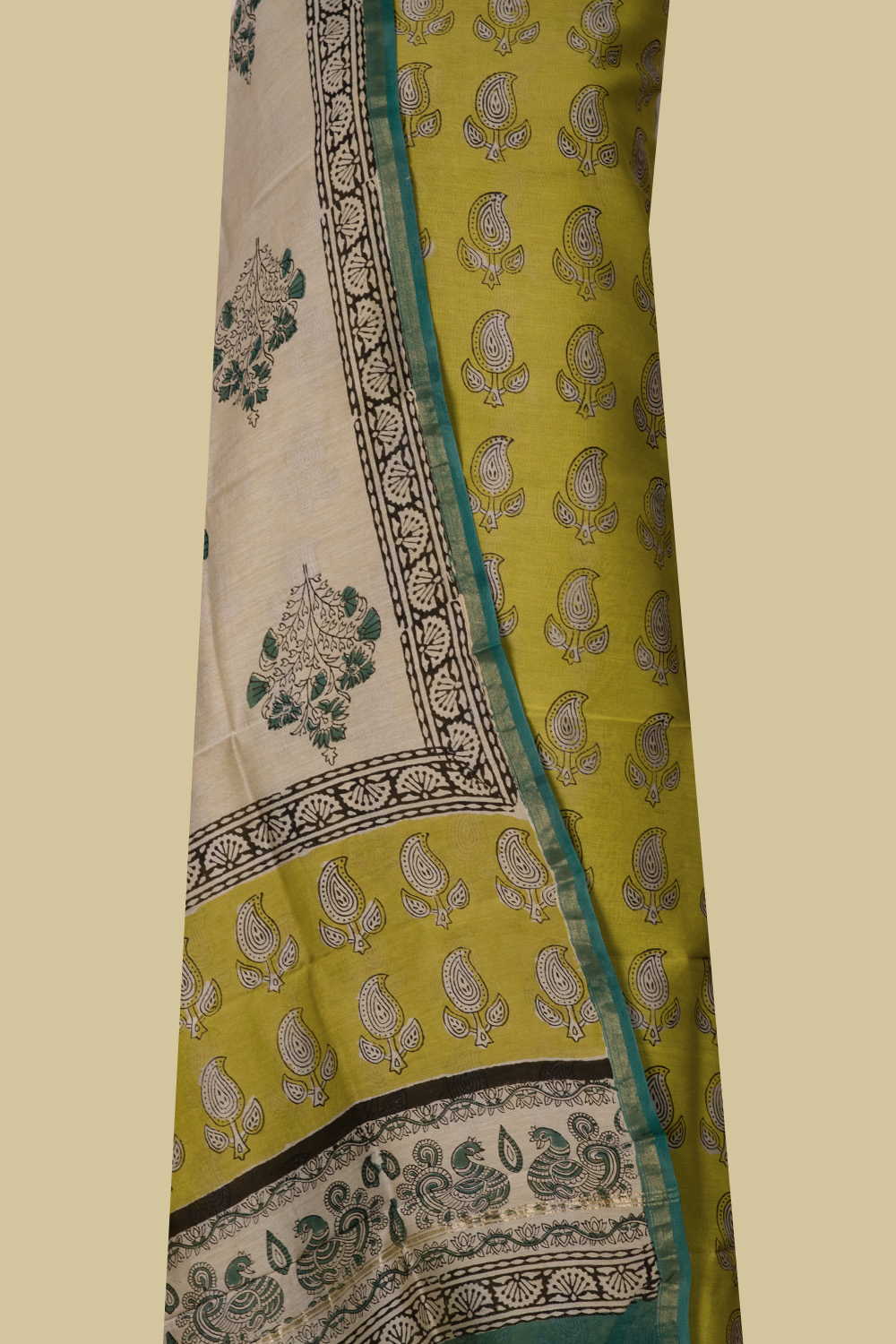 Yellow Paisley Chanderi Silk Cotton Suit - Image 2