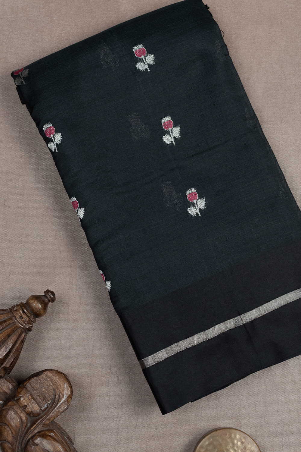 Pleasant Black with Floral Butta Chanderi Silk saree