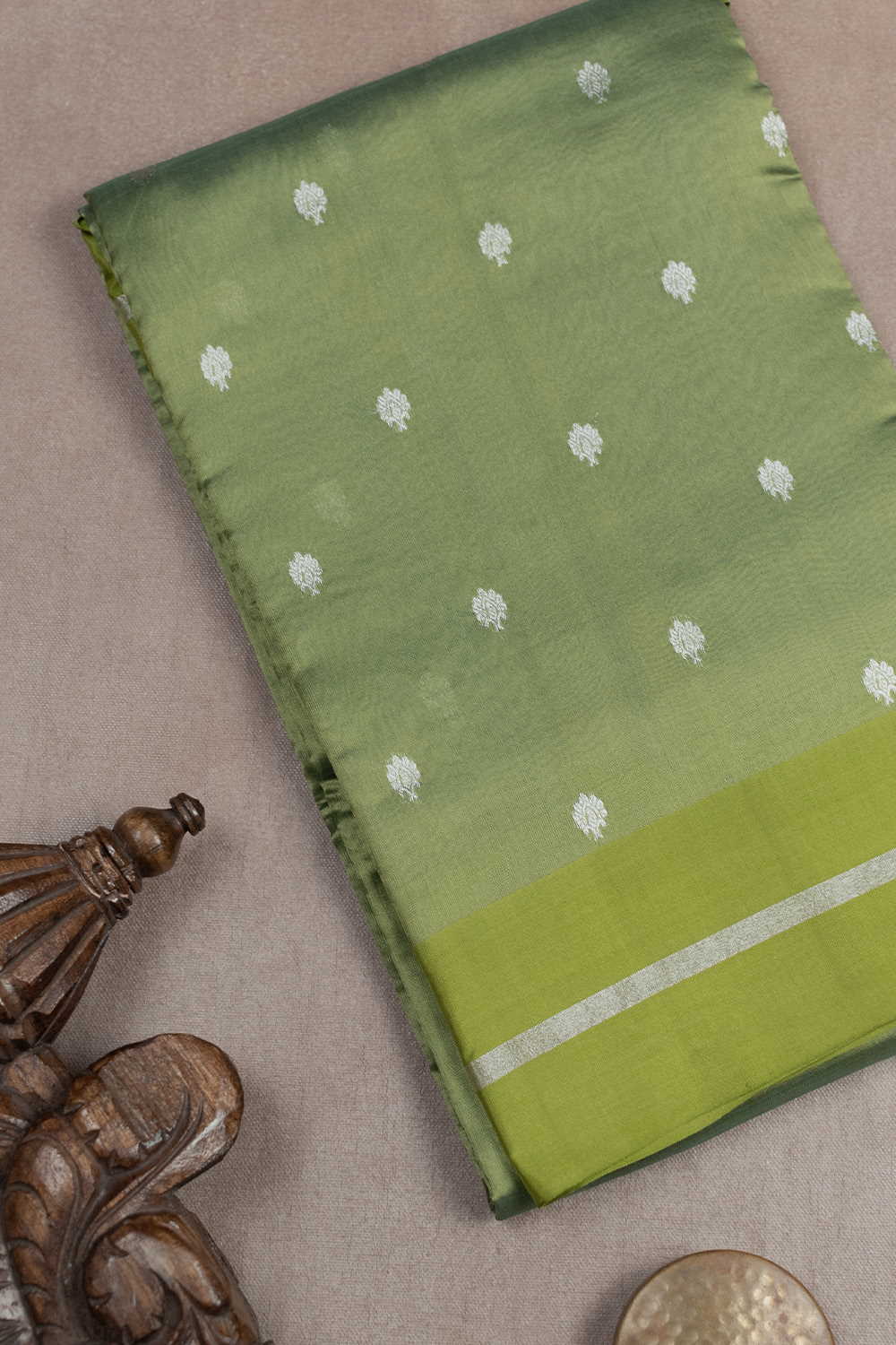 Little Zari Motifs on Green Chanderi Silk saree