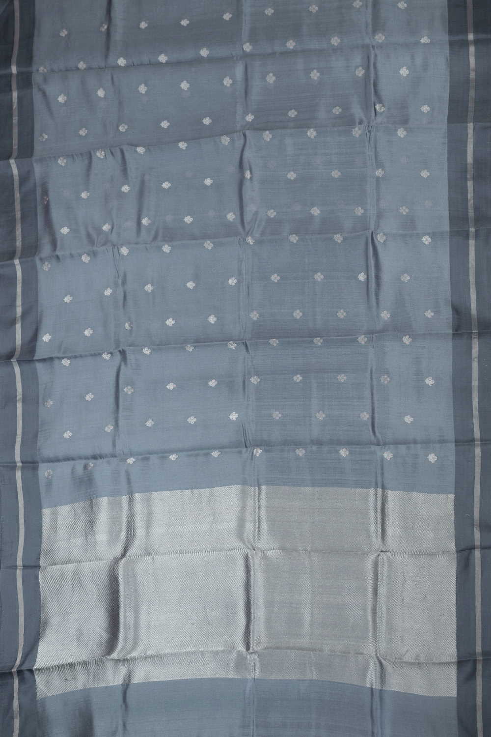 Silver Zari Butta on Grey Chanderi Silk saree - Image 2