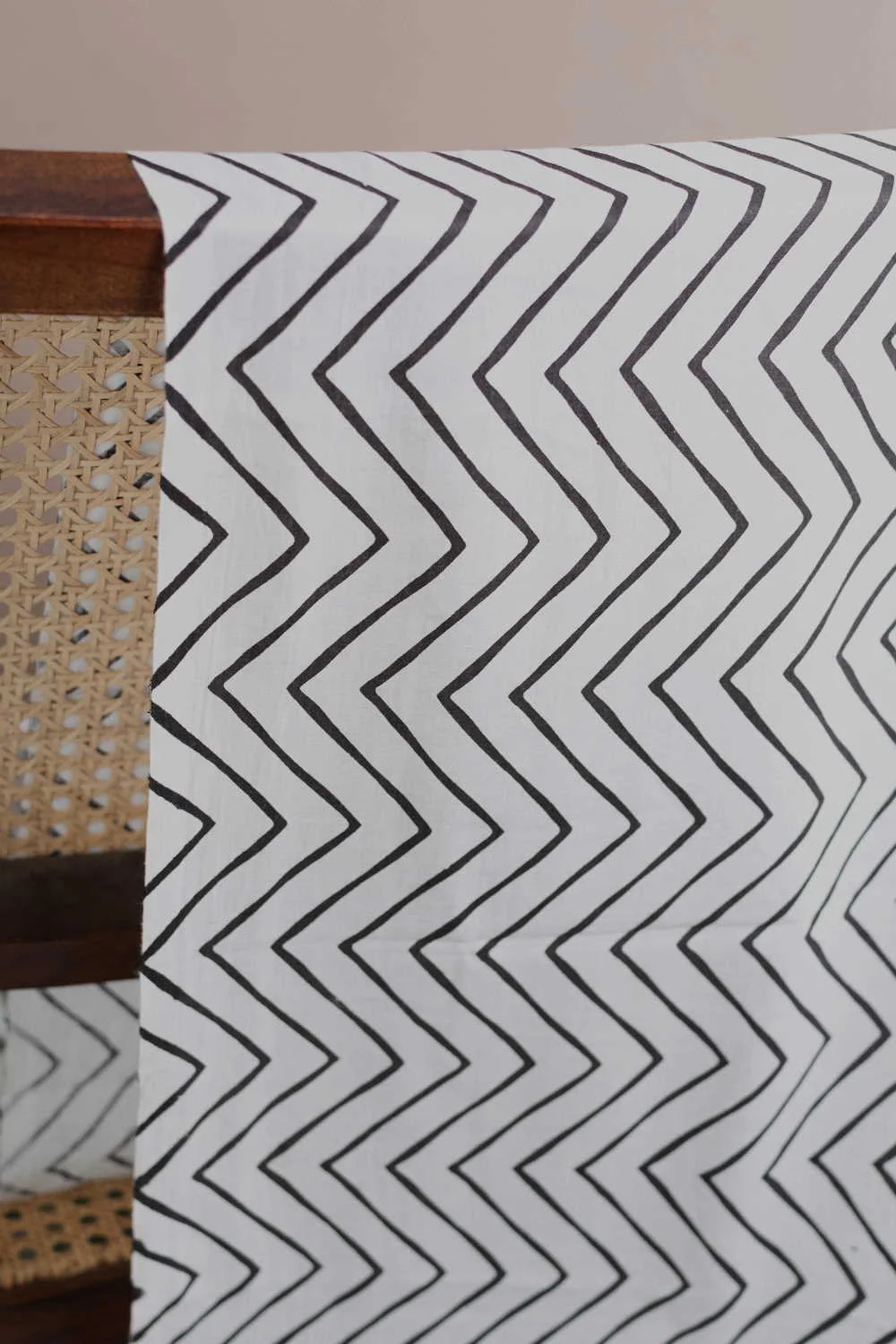 Chevron on Cream Sanganeri Cotton Fabric - 0.6m