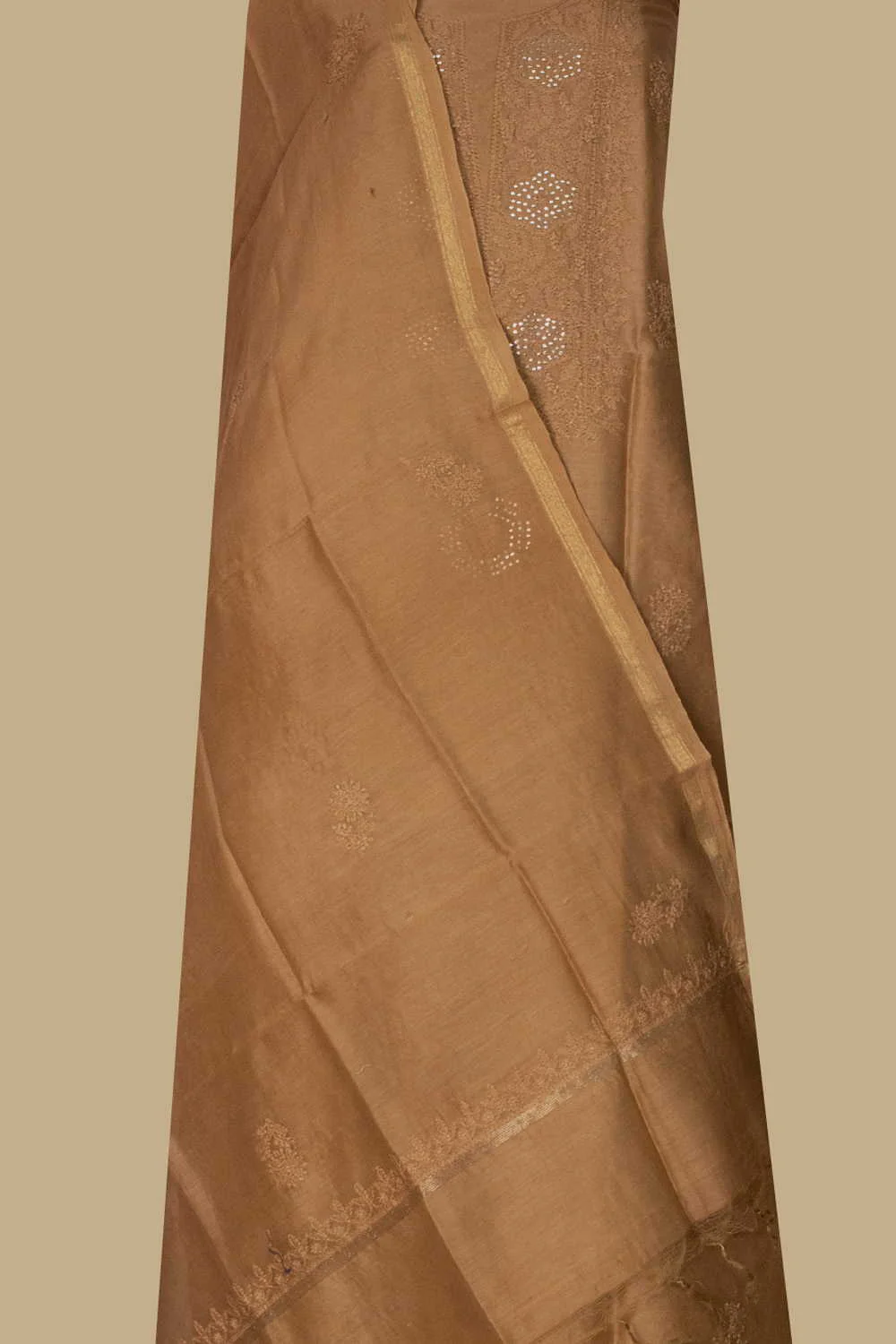 Orange Beige Chanderi Silk Cotton Top & Dupatta - Image 2