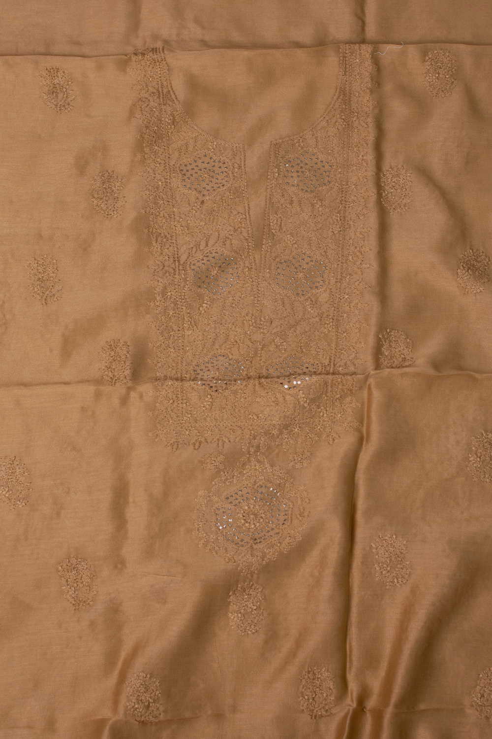 Orange Beige Chanderi Silk Cotton Top & Dupatta - Image 3