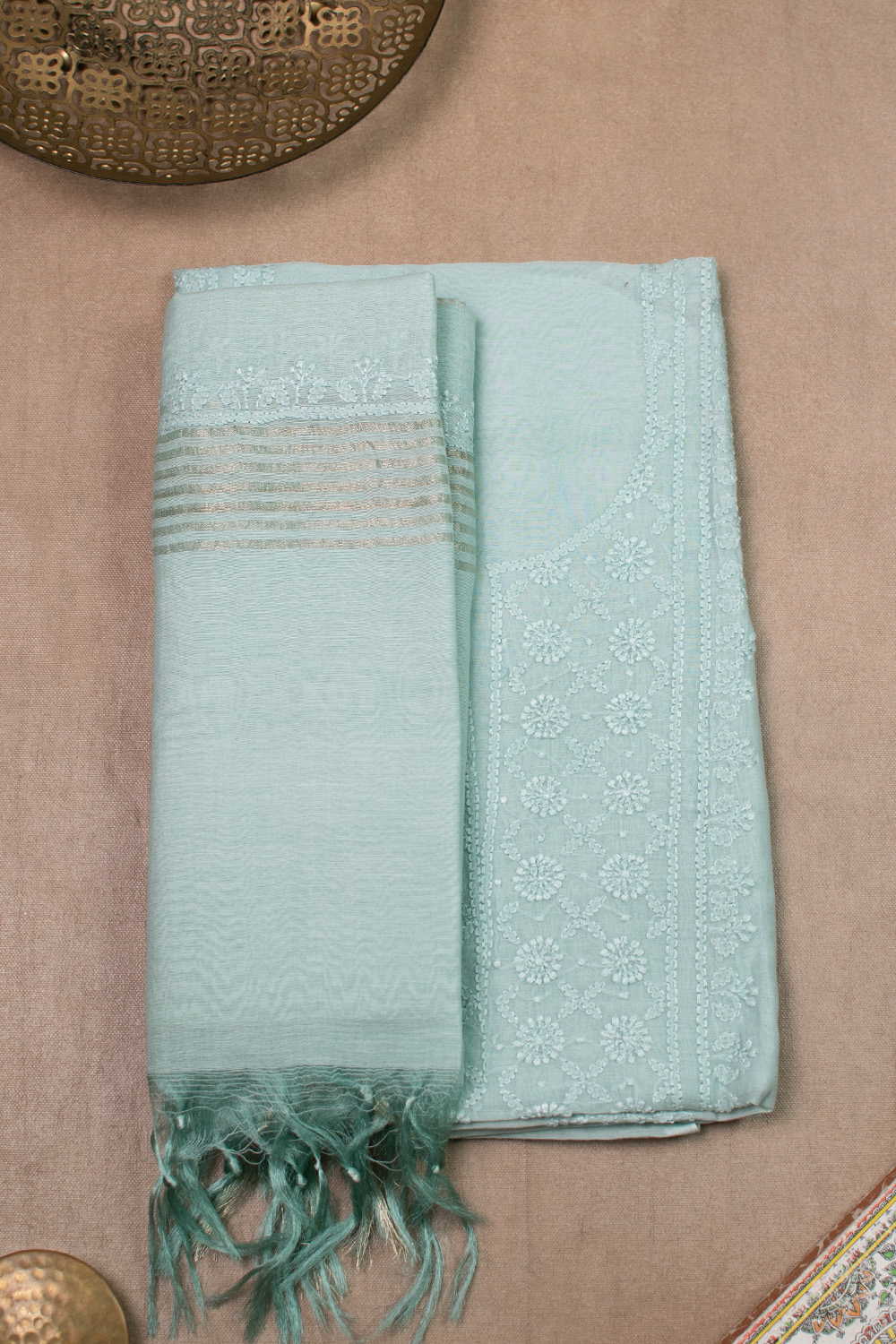 Mint Green Mul Chanderi Top & Dupatta