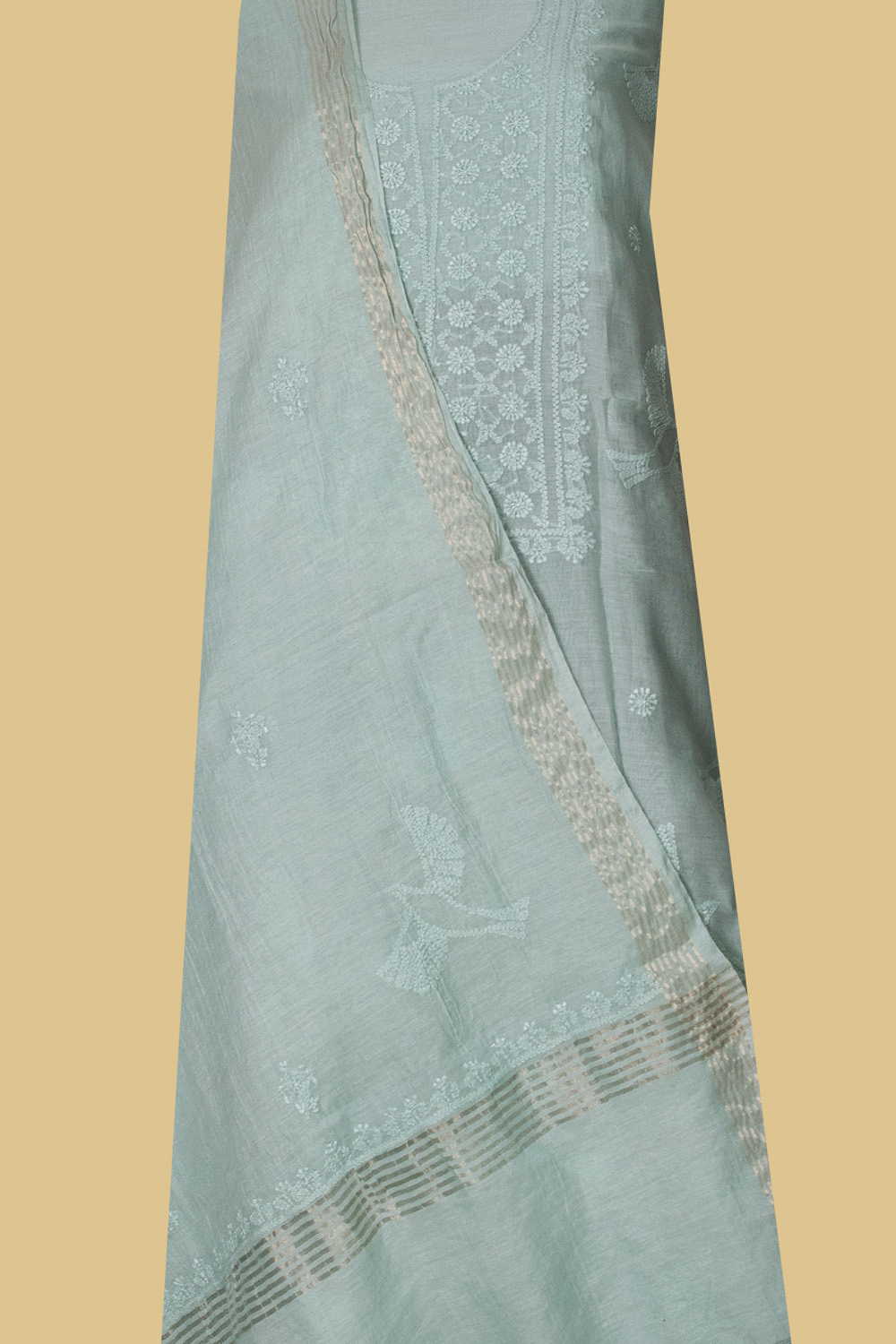 Mint Green Mul Chanderi Top & Dupatta - Image 2