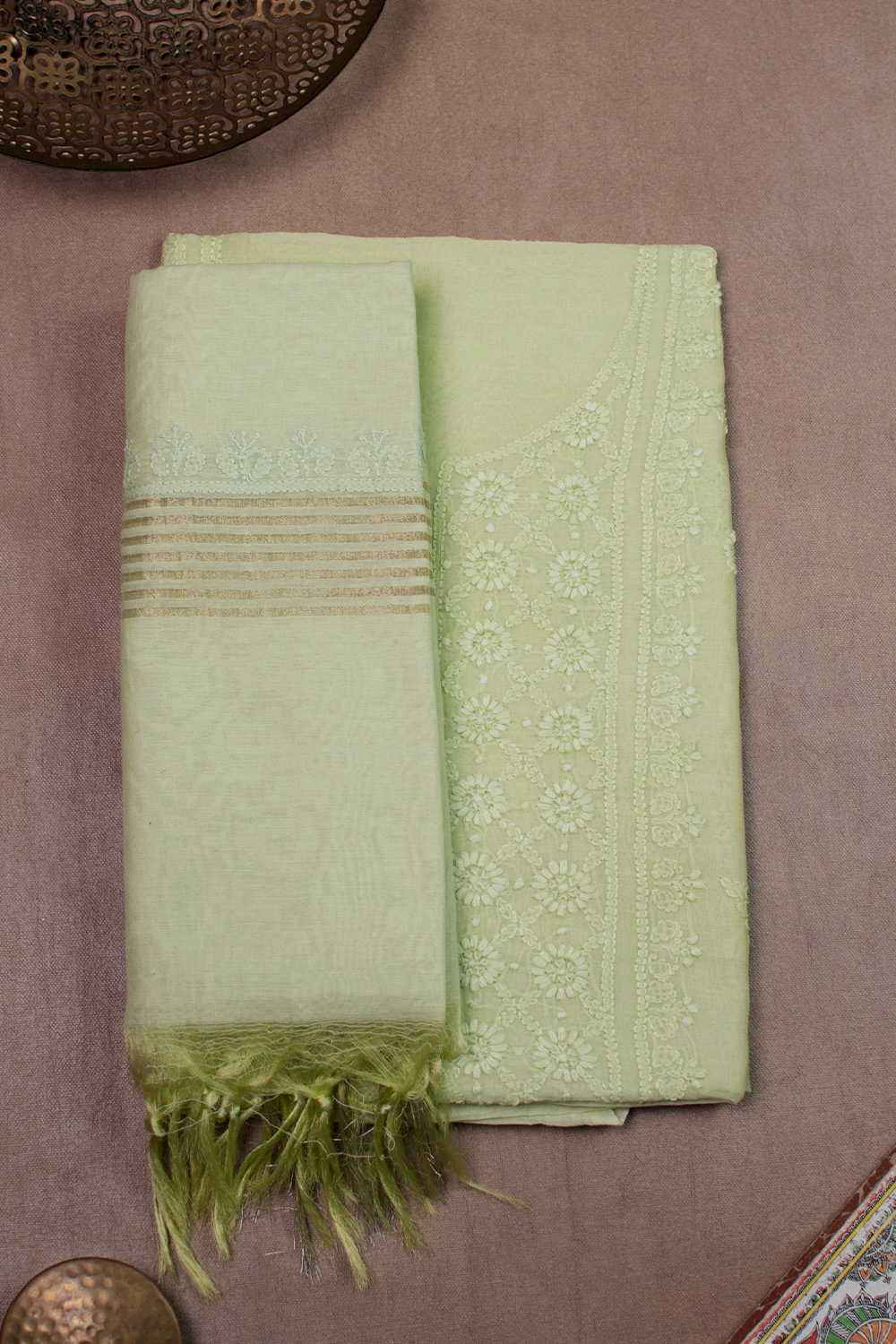 Soft Baby Green Mul Chanderi Top & Dupatta