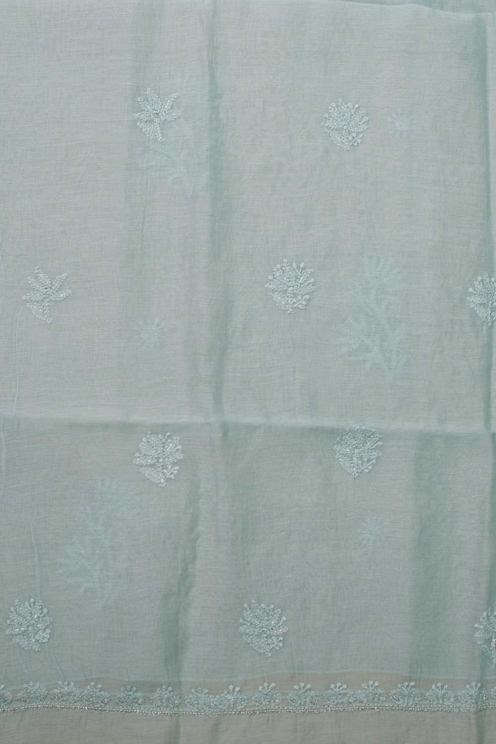 Soft Green Beads Work Mul Chanderi Top & Dupatta - Image 3