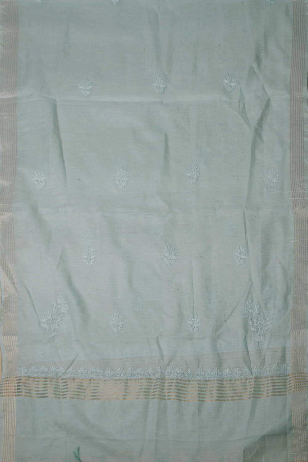 Soft Green Beads Work Mul Chanderi Top & Dupatta - Image 5