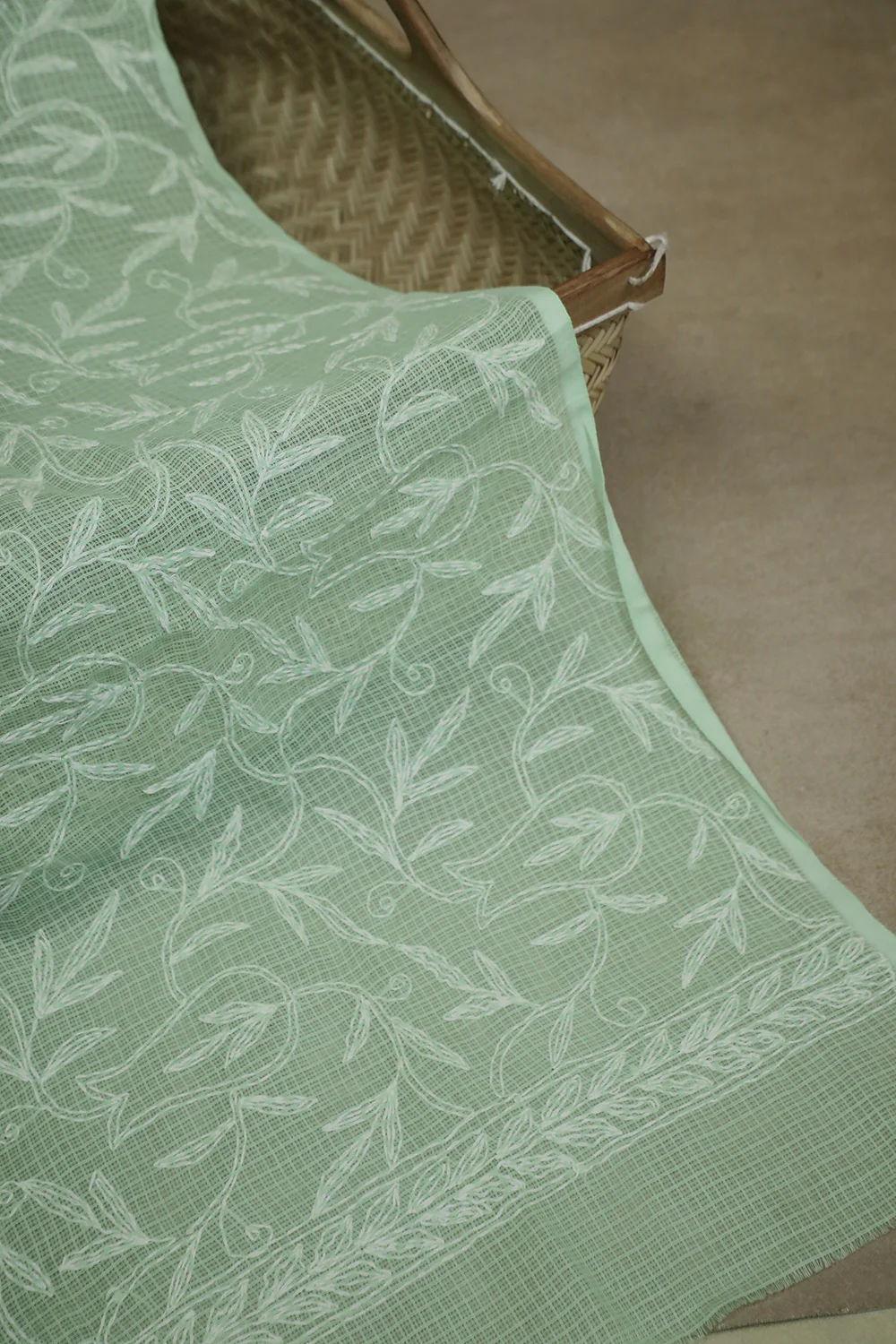Pale Green Chikankari Kota Cotton Dupatta - Image 3
