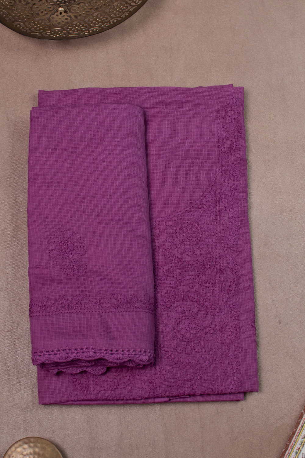 Magenta Pink Chikankari Kota Cotton Top and Dupatta