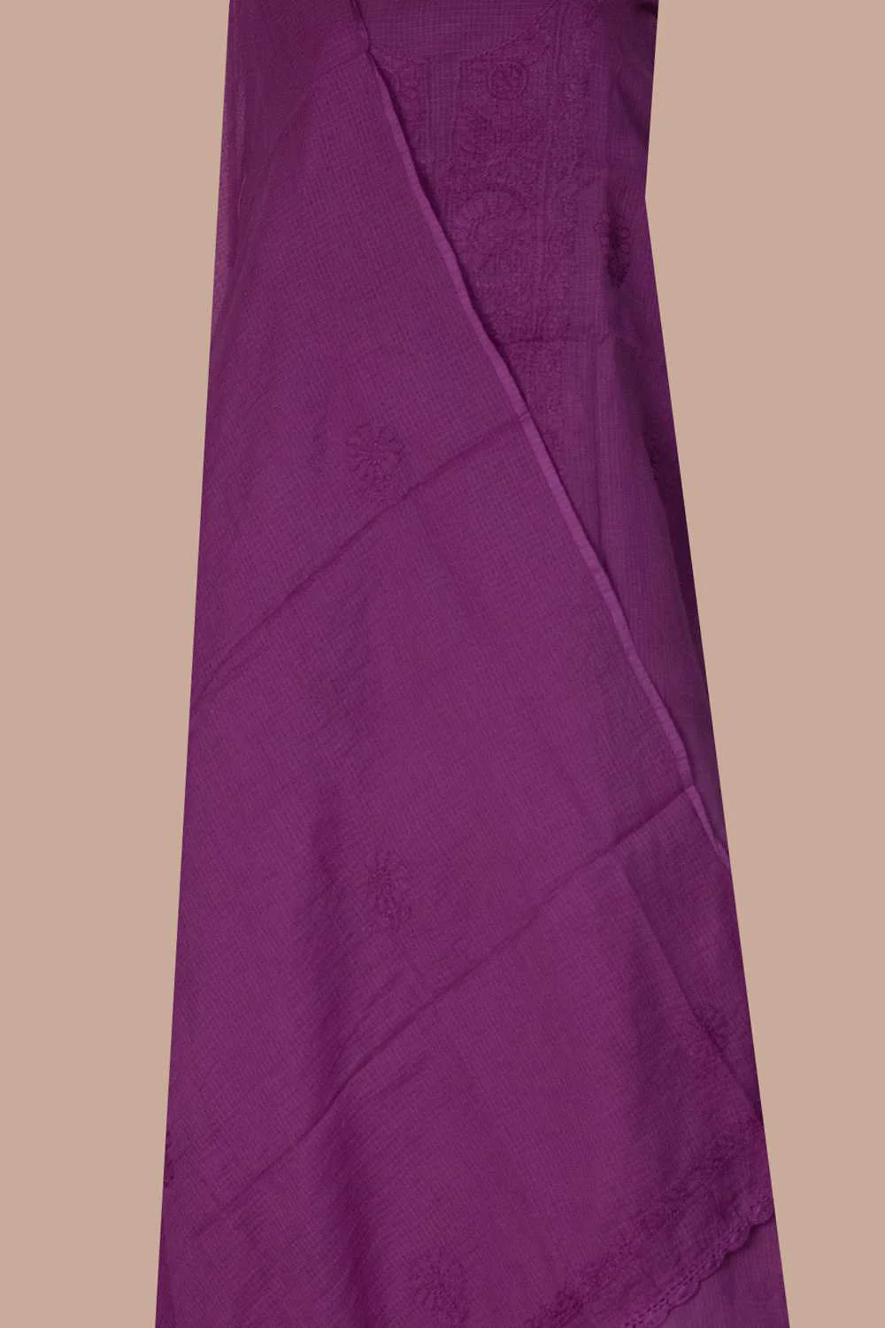 Magenta Pink Chikankari Kota Cotton Top and Dupatta - Image 2