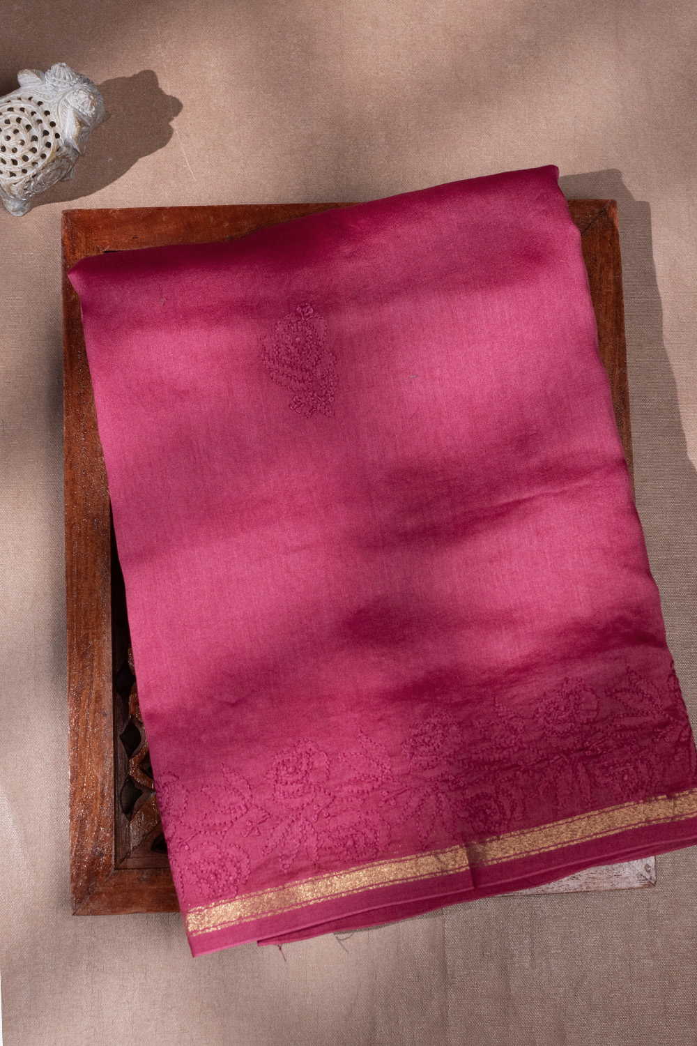 Shde of Pink Chikankari Chanderi Silk Cotton saree