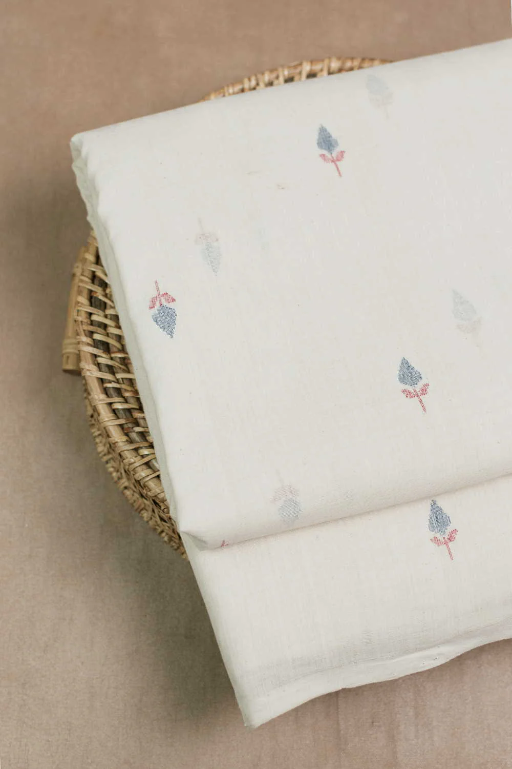 Cream with Leaf Butta Handspun Cotton Fabric - 0.7m - Image 3