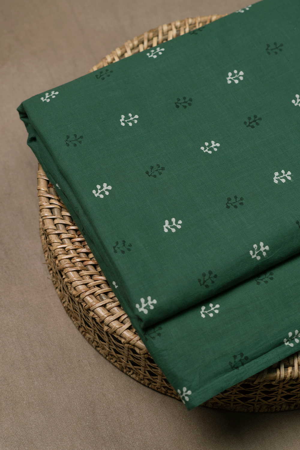 Leaf Green Dabu Cotton Fabric