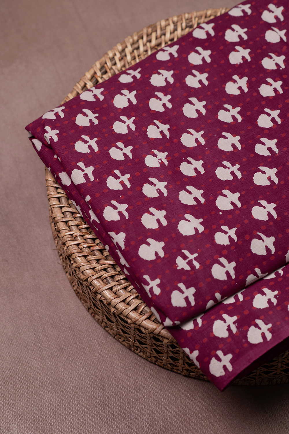 Cream Butta on Maroon Dabu Cotton Fabric - Image 2
