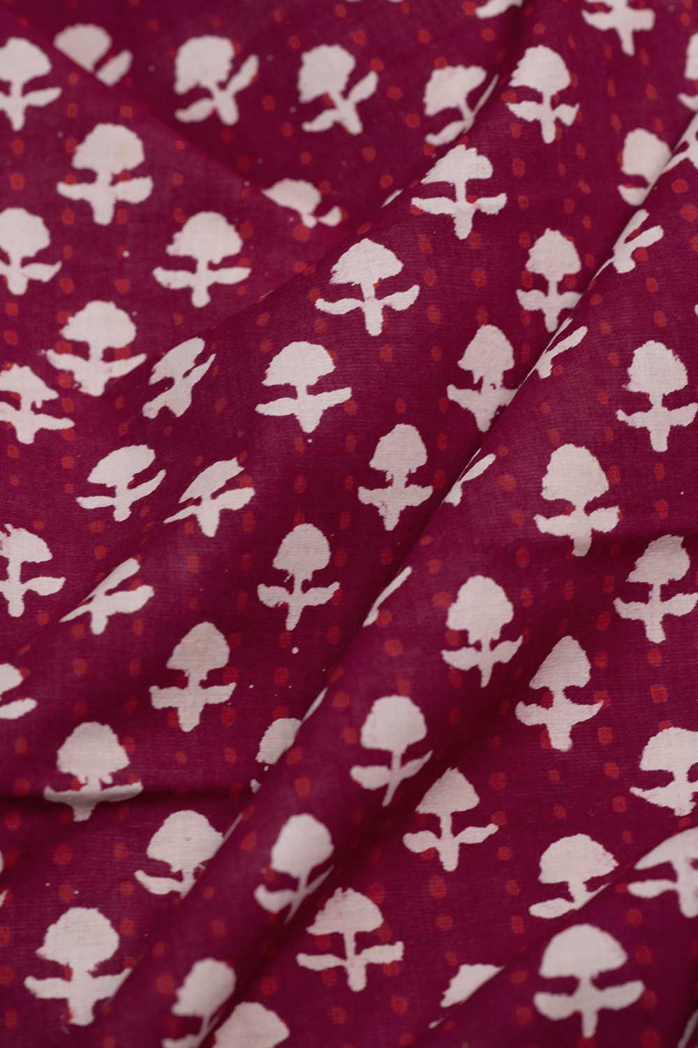 Cream Butta on Maroon Dabu Cotton Fabric - Image 3