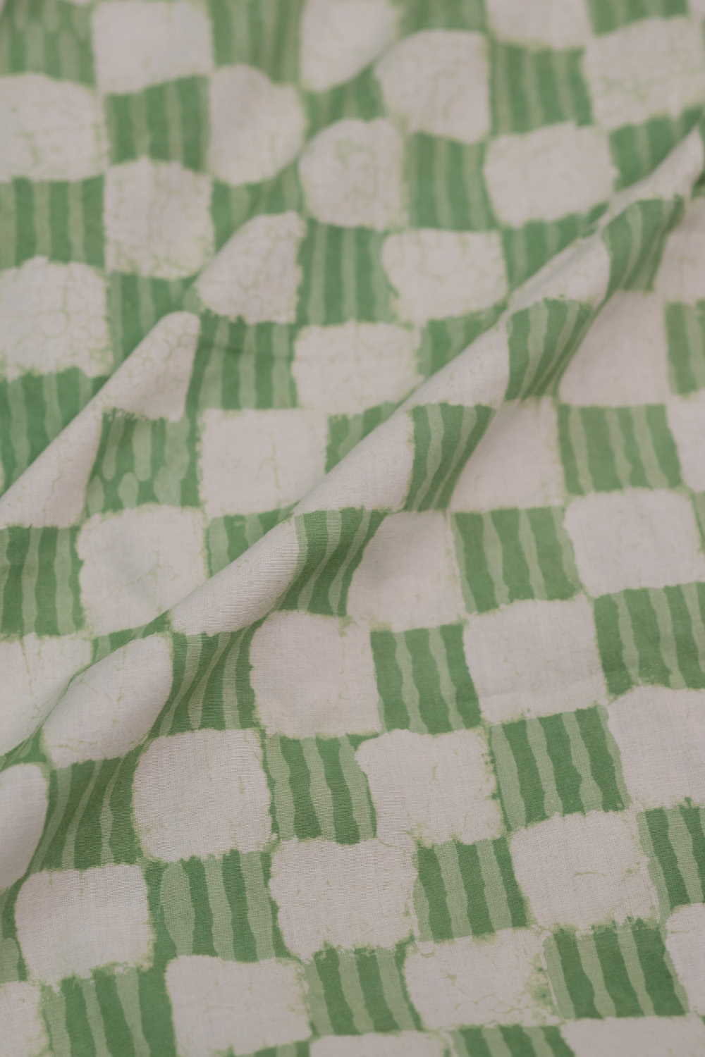 Green Geometric Check Dabu Cotton Fabric - Image 2