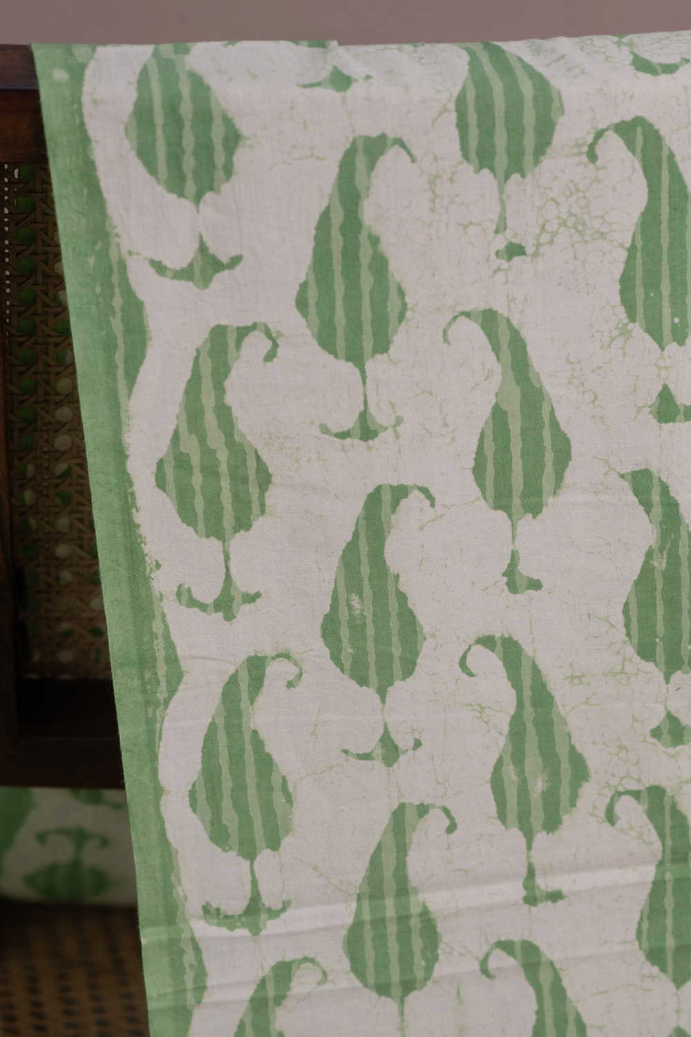 Green Paisley Dabu Cotton Fabric - Image 3