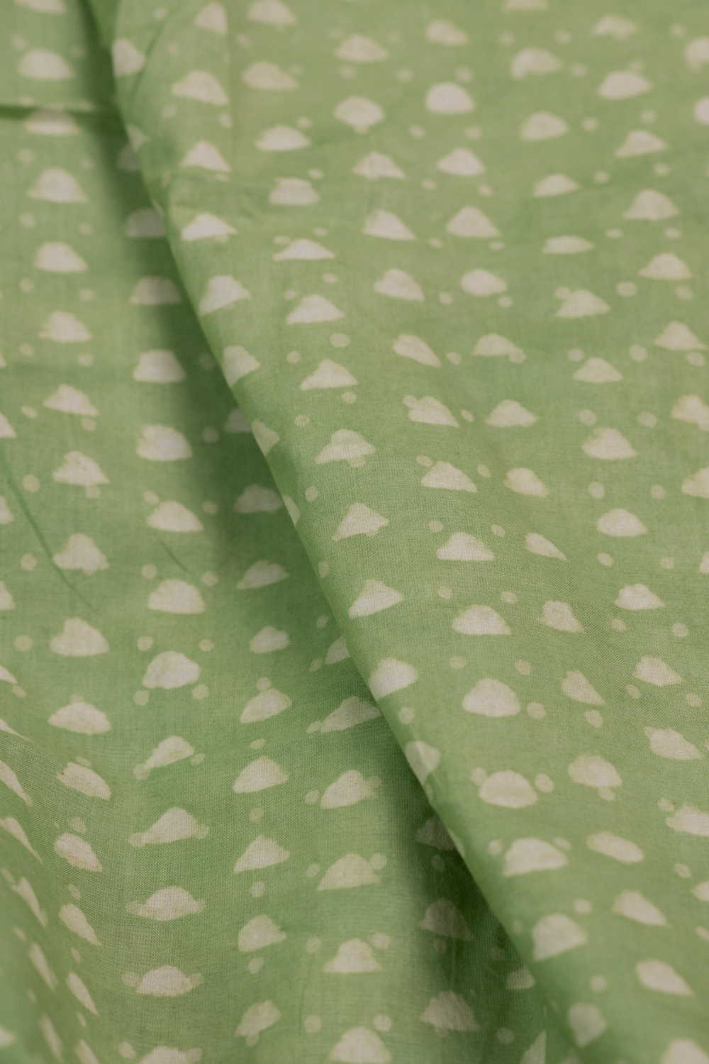 Cream Pattern - Green Dabu Cotton Fabric - Image 3