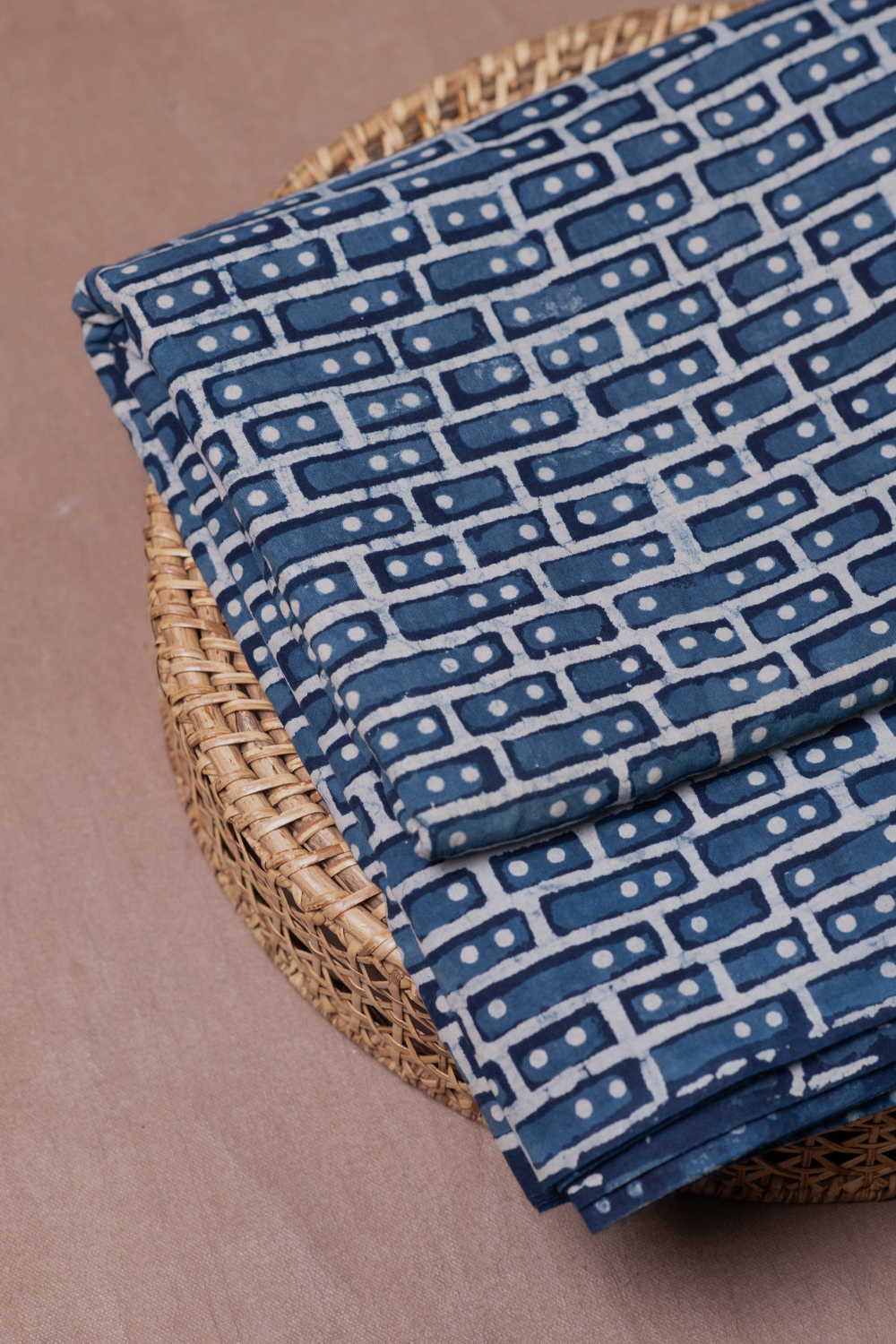Indigo Pattern Dabu Cotton Fabric - Image 2