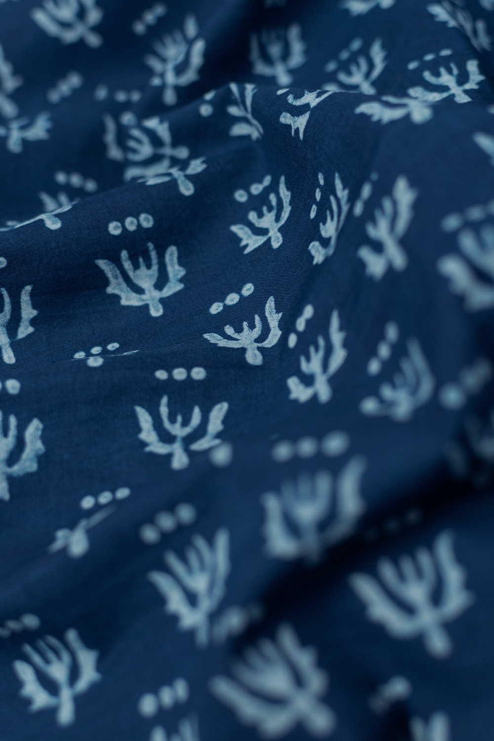Peony Floral on Indigo Dabu Cotton Fabric - Image 2