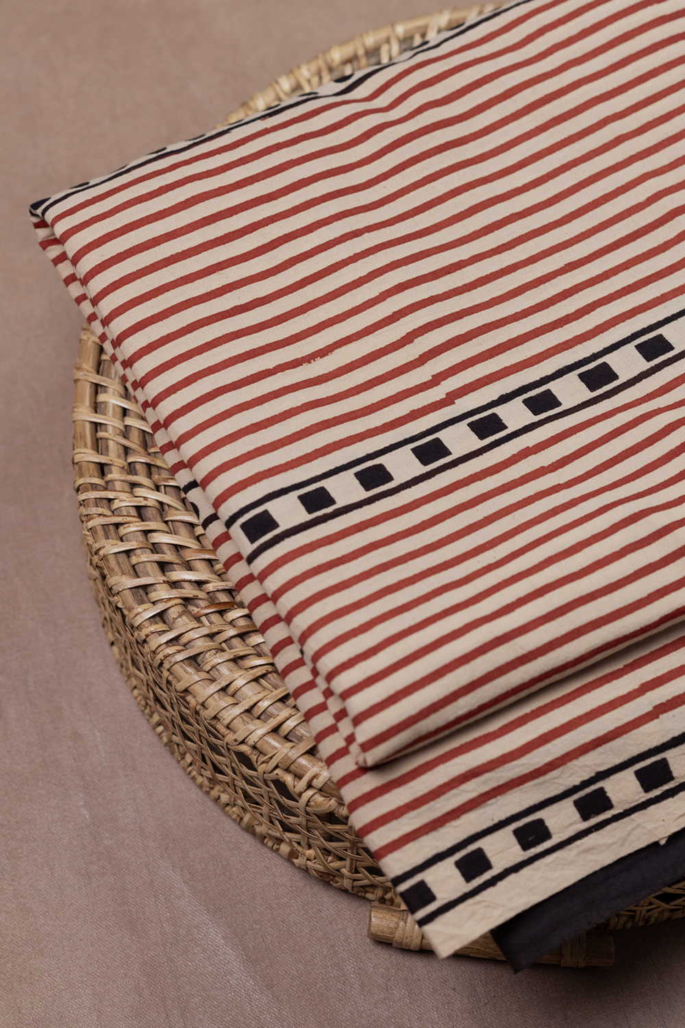Maroon Lines Dabu Cotton Fabric
