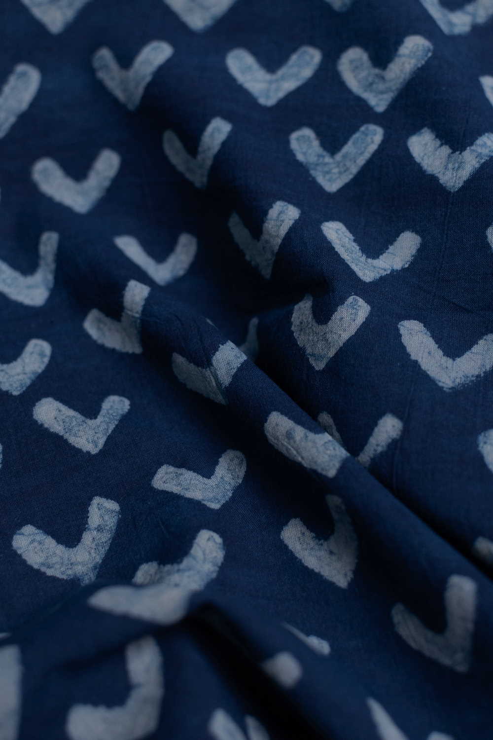 Heartbeats in Indigo Dabu Cotton Fabric - Image 2