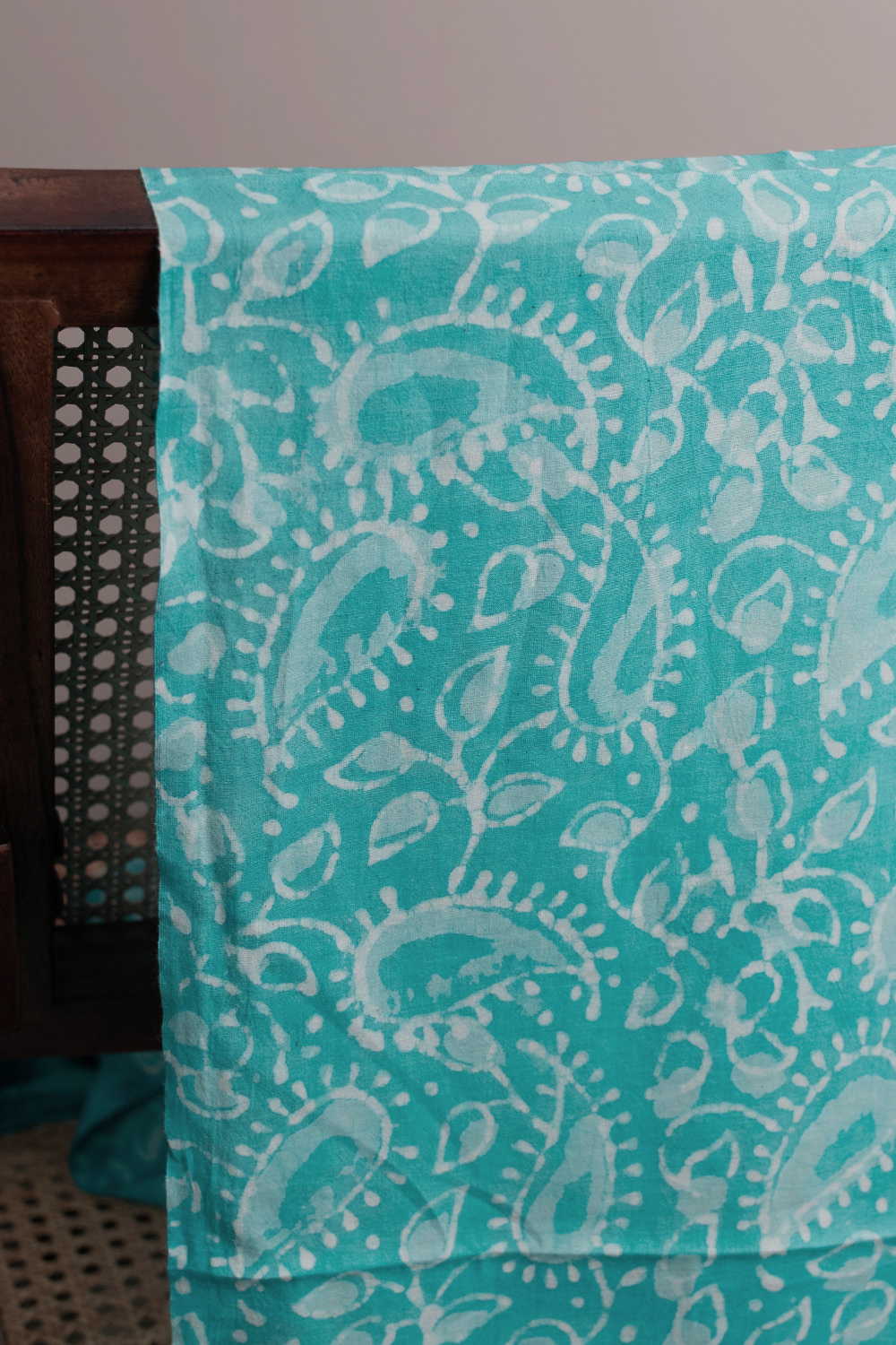 Paisley Floral on Green Dabu Cotton Fabric