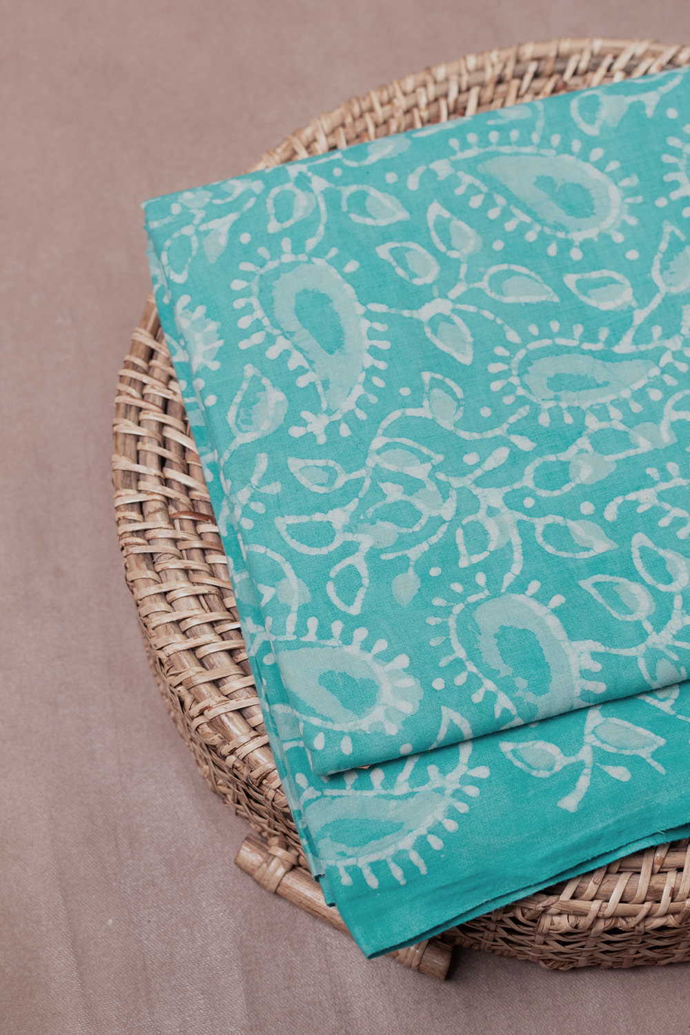 Paisley Floral on Green Dabu Cotton Fabric - Image 3