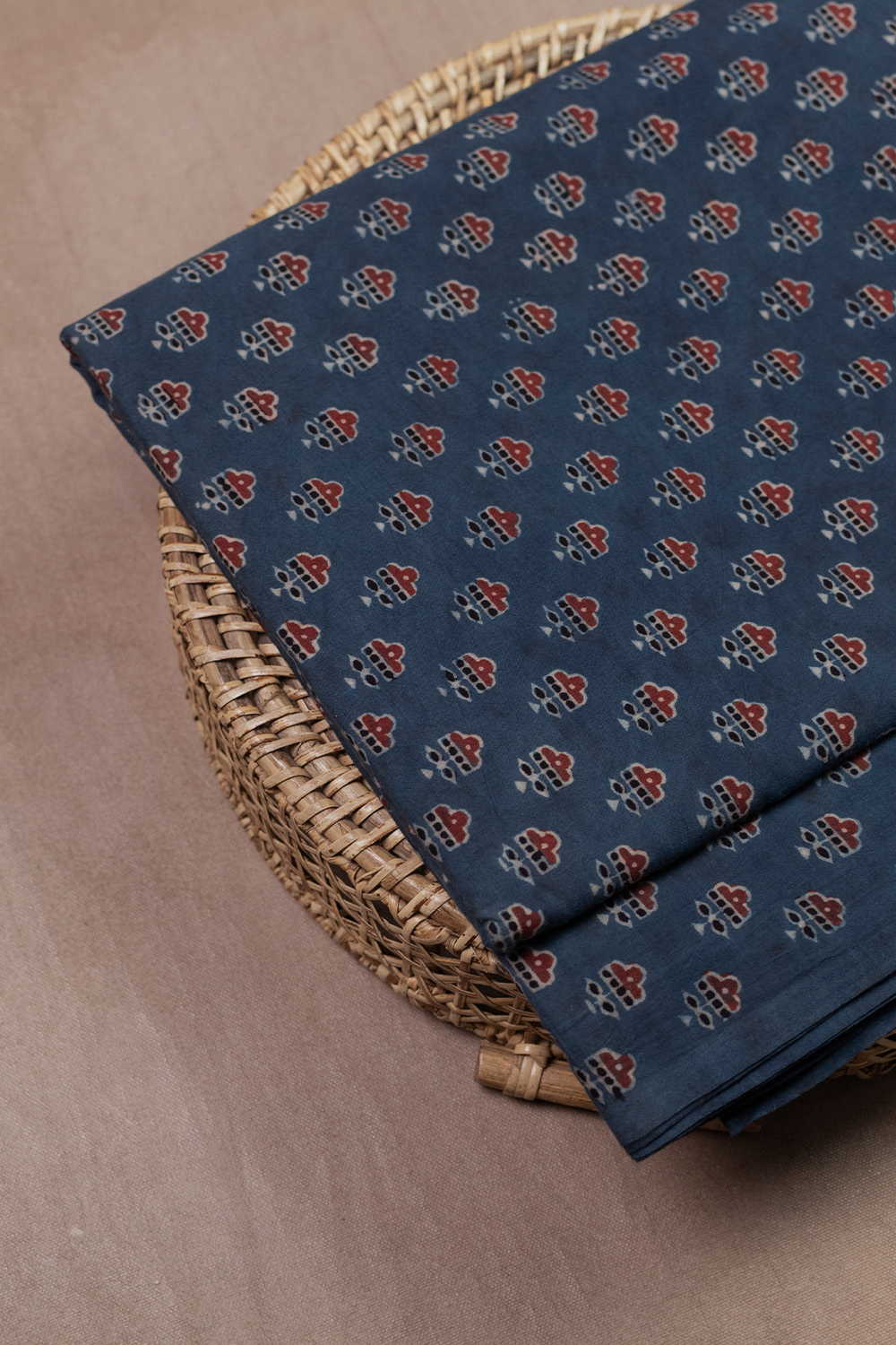 Faded Indigo with Motifs Ajrak Cotton Fabric-1 m