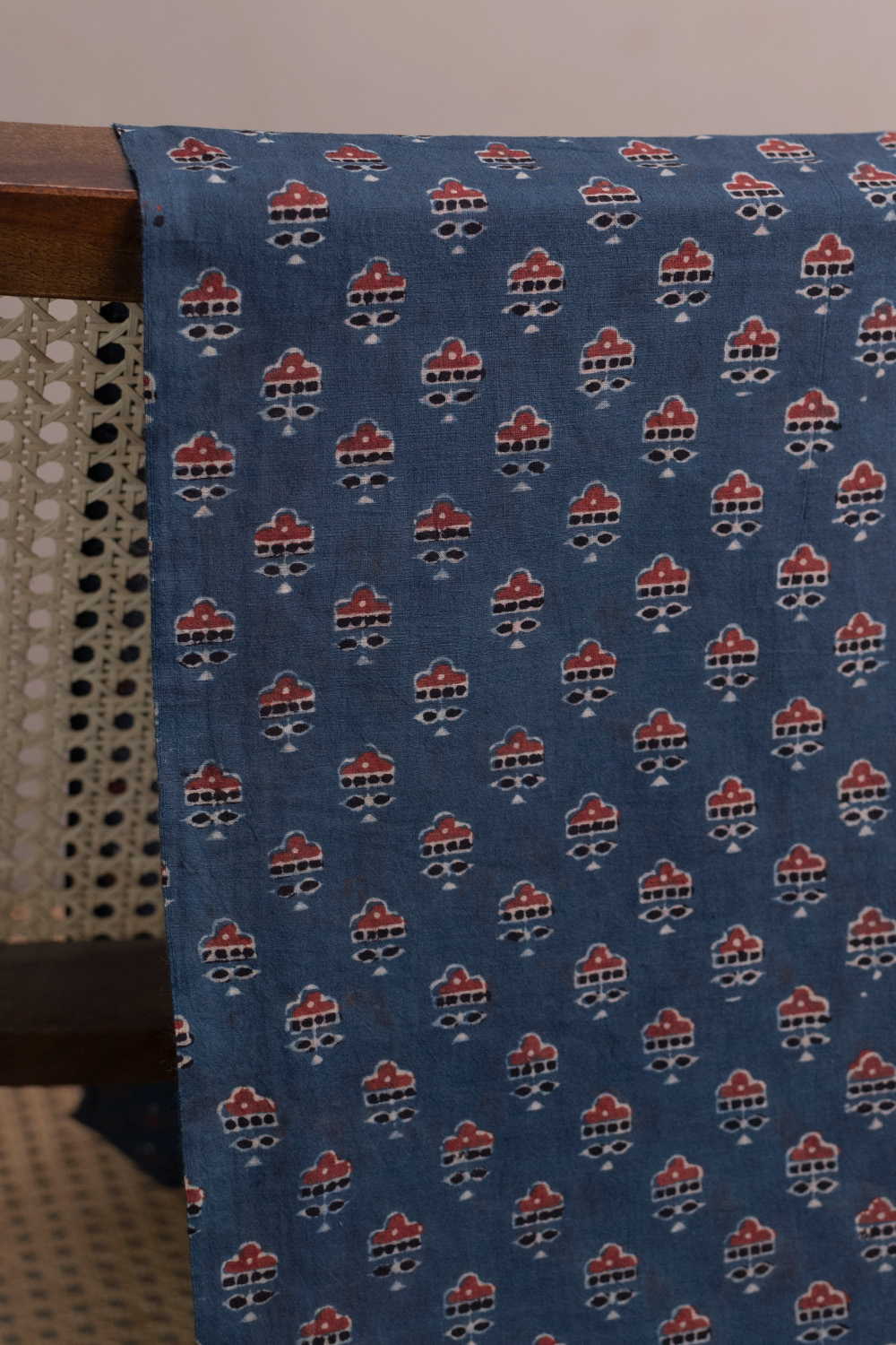 Faded Indigo with Motifs Ajrak Cotton Fabric-1 m - Image 2