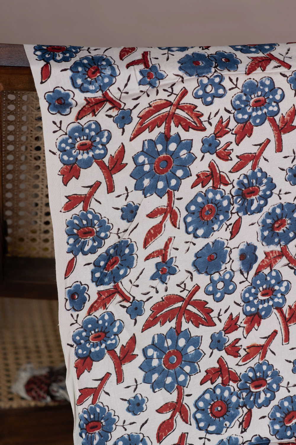 Floral on Cream Ajrak Modal Silk Fabric - 1m