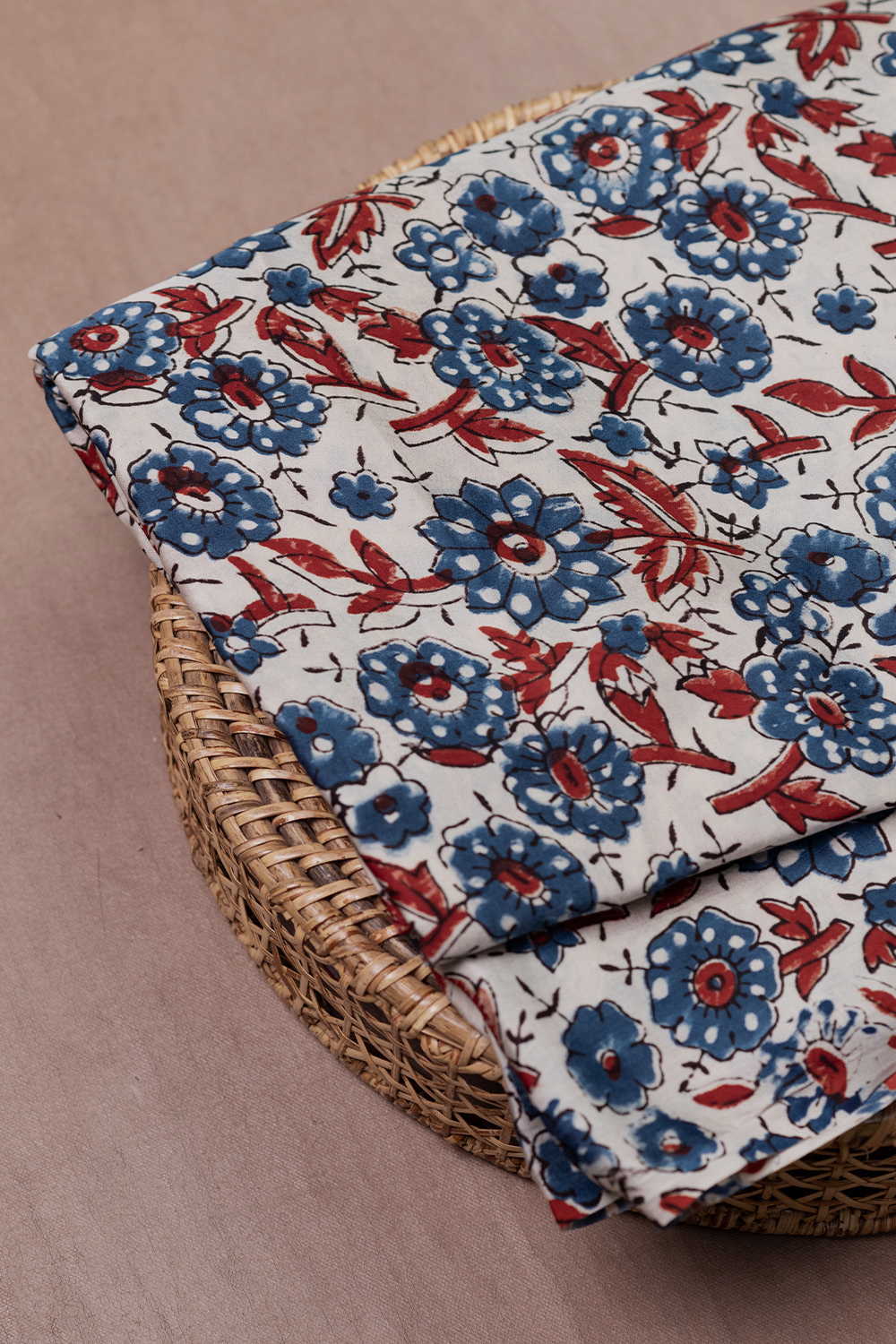 Floral on Cream Ajrak Modal Silk Fabric - 1m - Image 3