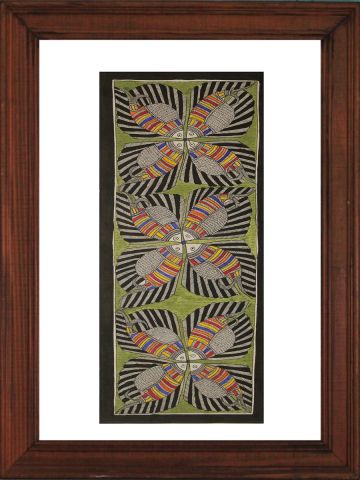 Green Four Petals - Madhubani Hand Painted Wall hanging