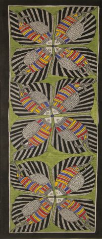 Green Four Petals - Madhubani Hand Painted Wall hanging - Image 2