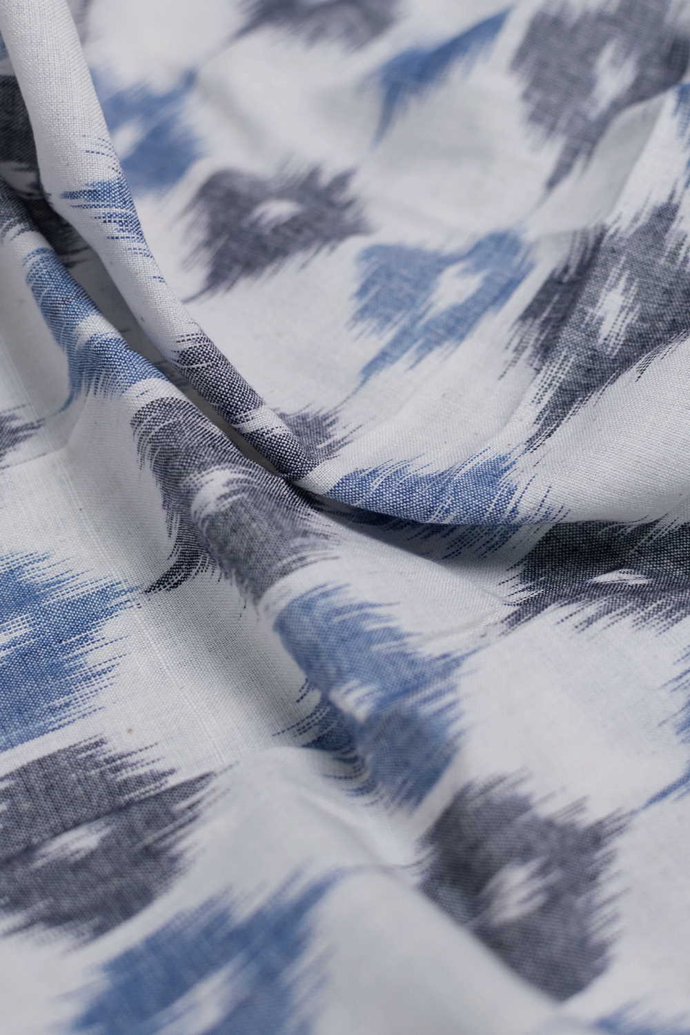 Grey & Blue Motifs Orissa Ikat Cotton Fabric - 0.55m